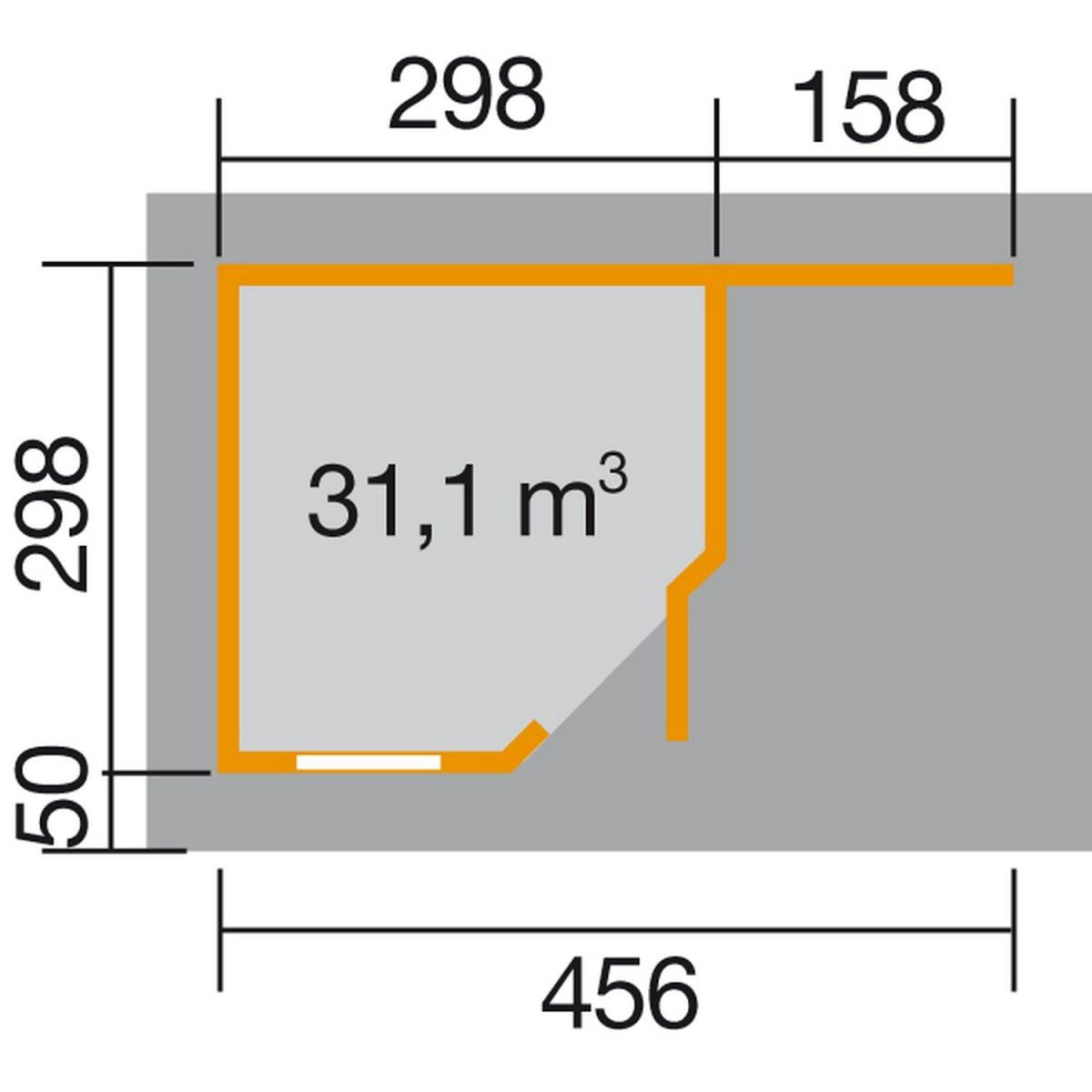 Weka Designhaus 213 A mit Anbau 150 cm 5-Eck 501 x 338 x 237 cm rot Bild 2
