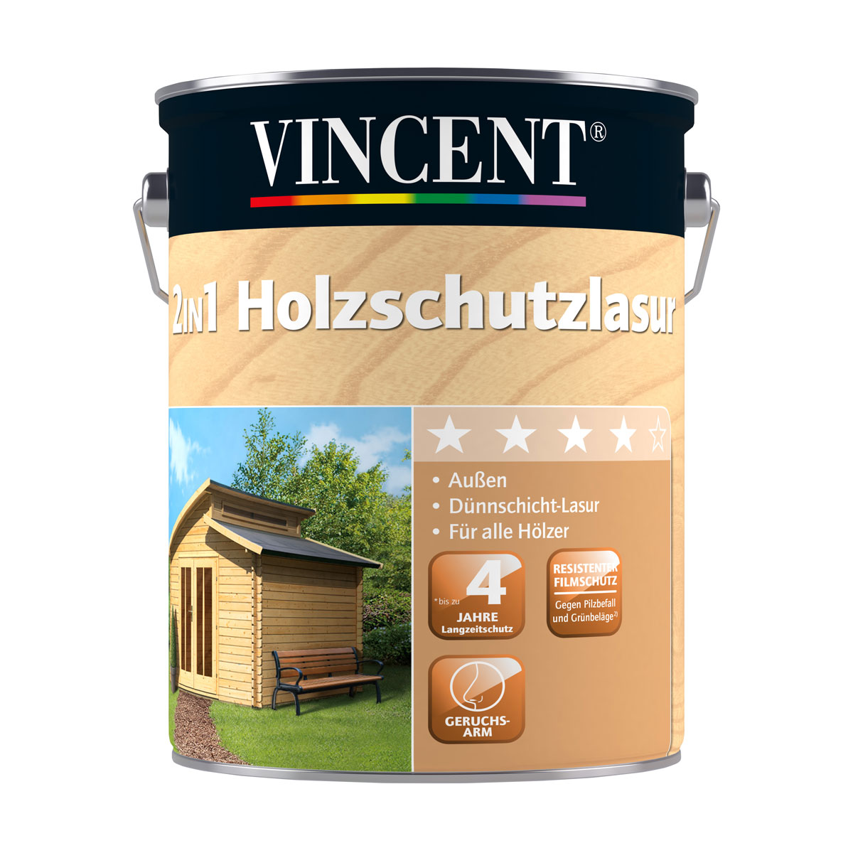 Vincent 2in1 Holzschutzlasur Kiefer 4 L