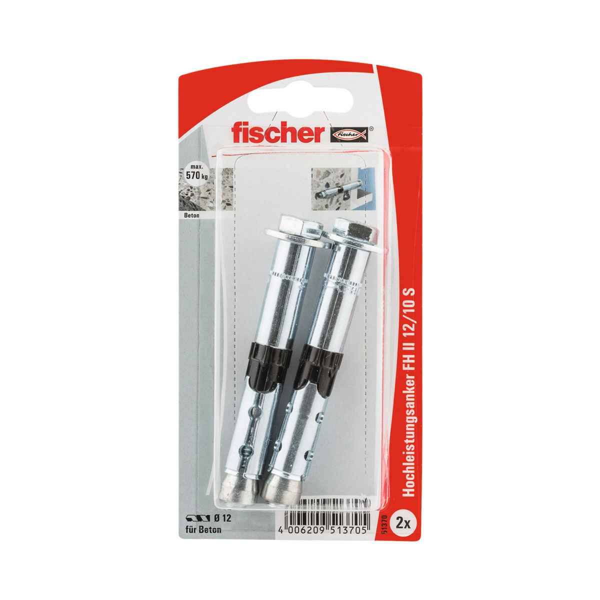 Fischer Hochleistungsanker FH II 12/10 mit Schraube 2 Stück Fischer Hochleistungsanker FH II 12/10 mit Schraube 2 Stück