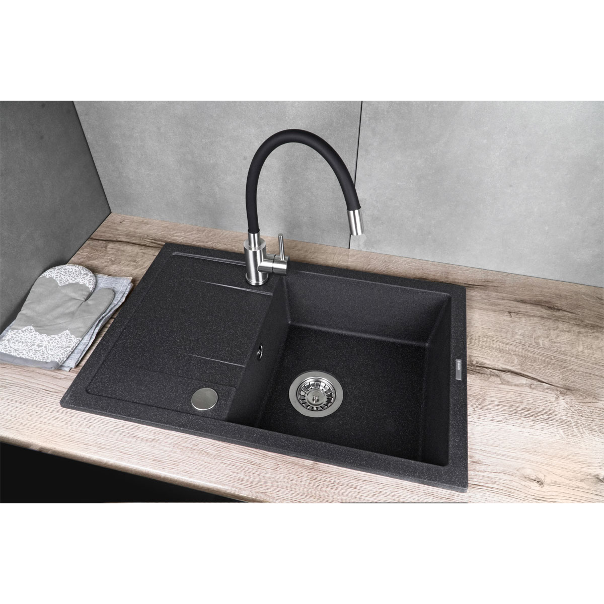 deante  Spültischarmatur LUNO Edelstahl/ schwarz Bild 3