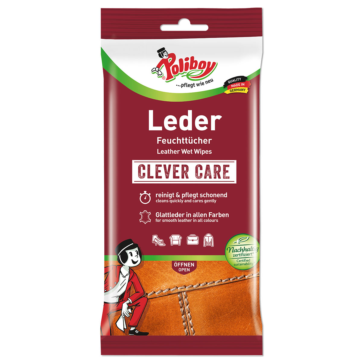 Poliboy Leder-Feuchttücher 20 Stück