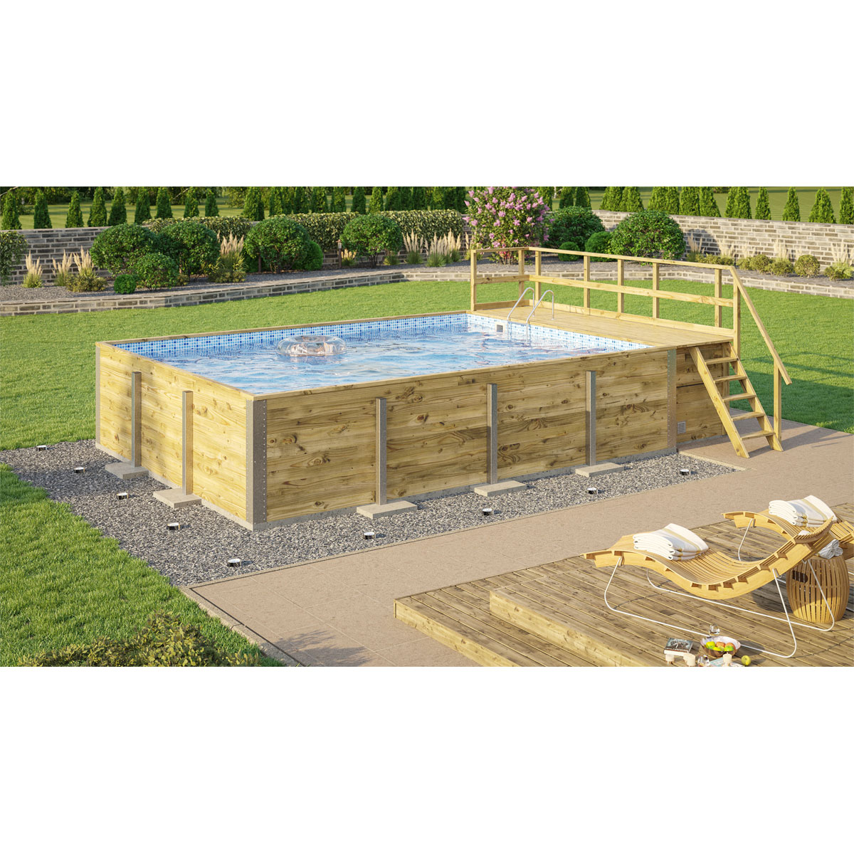 Weka Pool Rechteckig Größe 2 b 401,5 x 641,5 cm inkl Technikraum/Sonnendeck und FilteranlageFolie blau/weiss mosaik Bild 2