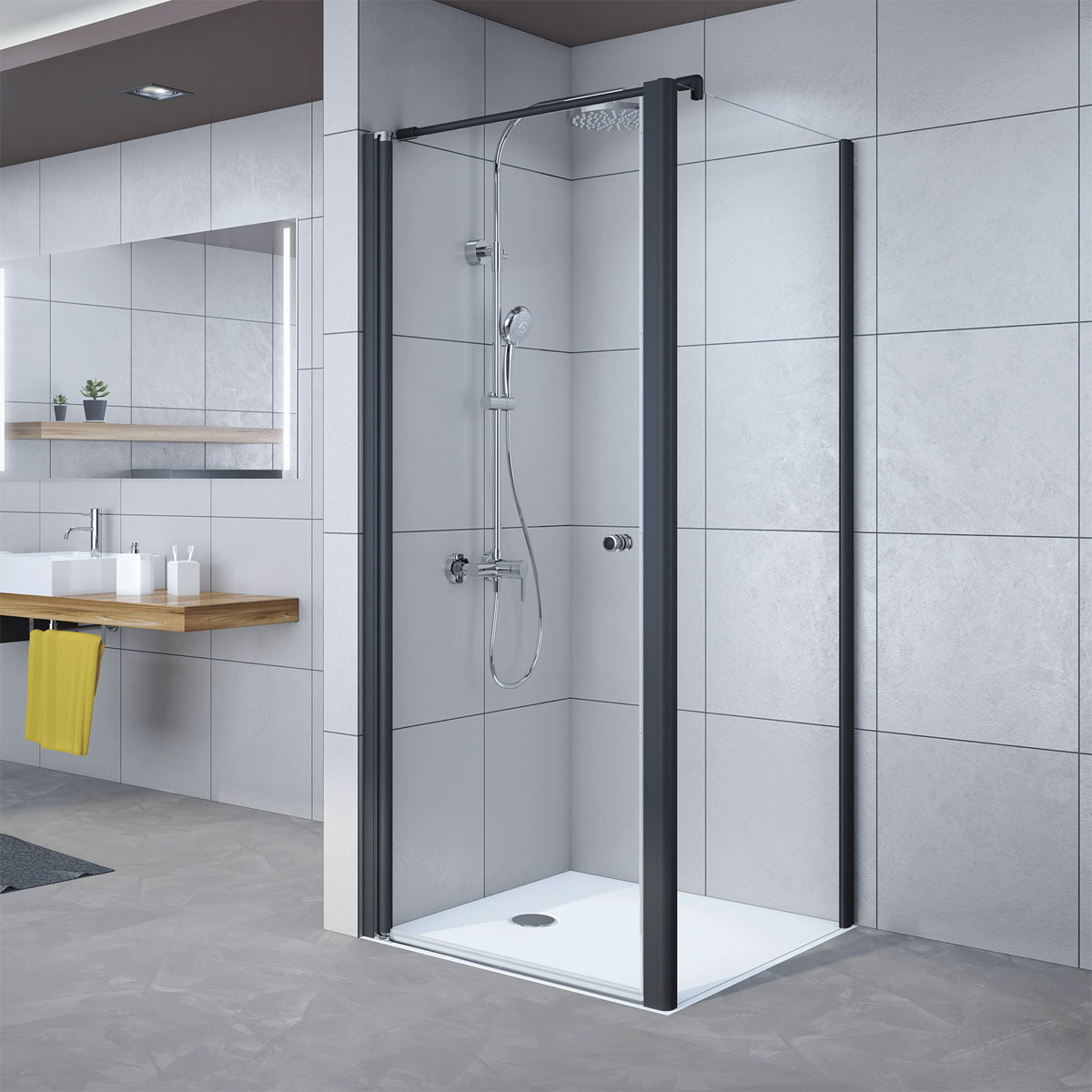 Breuer  Pendeltür Elana 6 für Seitenwand schwarz matt Satiniert 800 mm