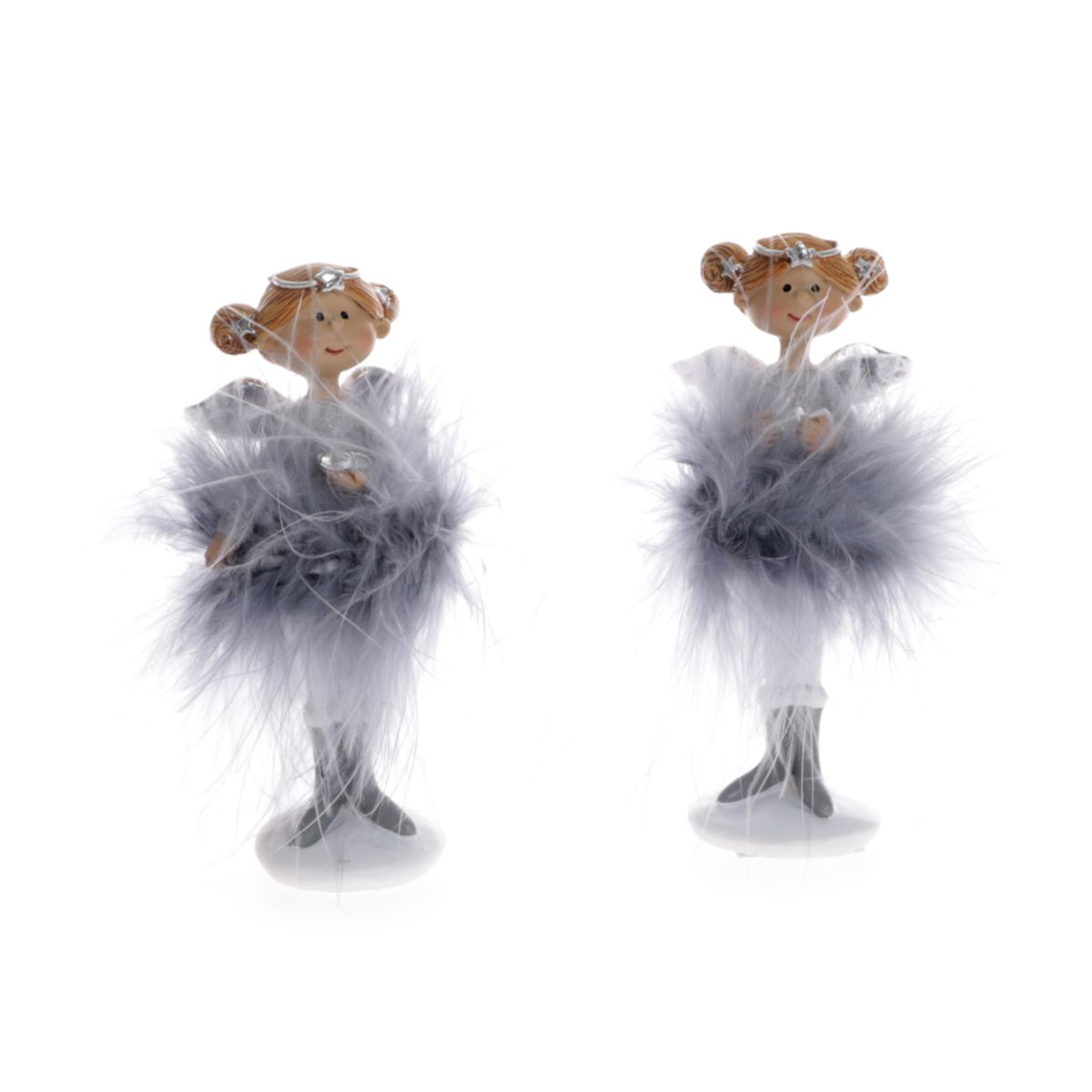 Engelfigur mit Federn 2er-Set 10cm grau