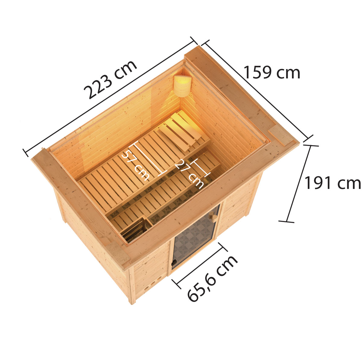 Karibu Sauna Selena 3,6 kW mit Kranz naturbelassen externe Steuerung Bild 1