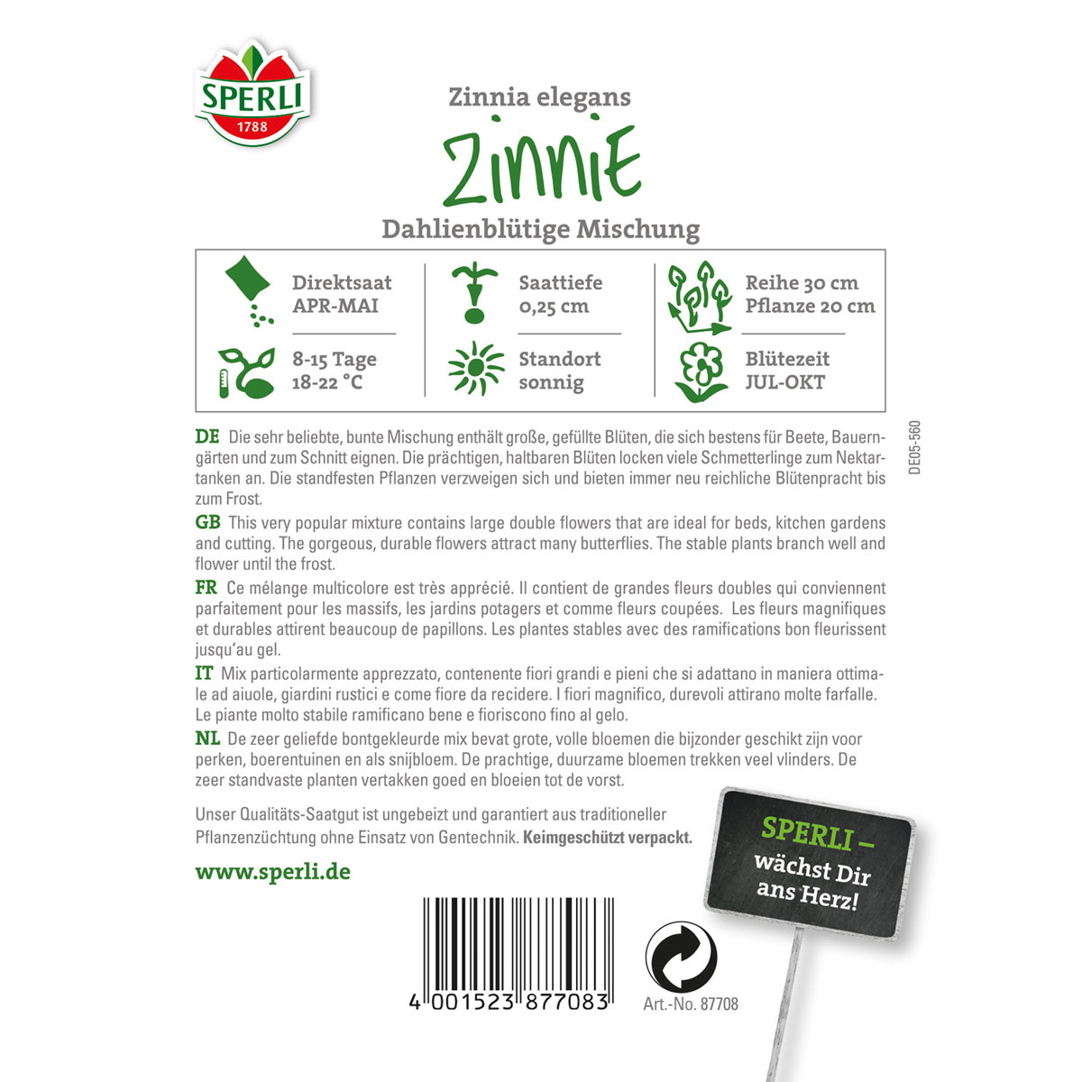 Sperli Zinnien Dahlienblütige Mischung Bild 2