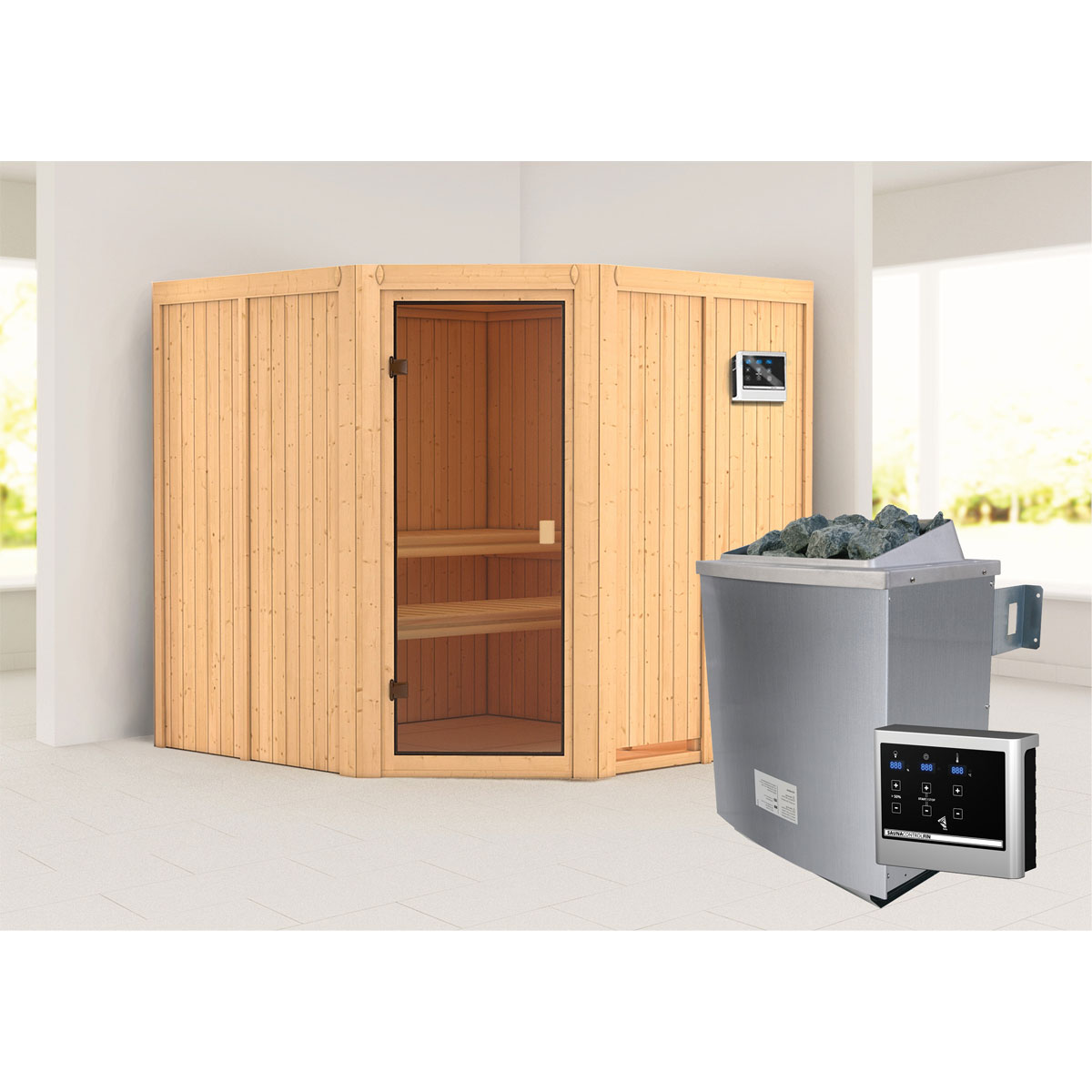 Karibu Sauna Kotka naturbelassen externe Steuerung
