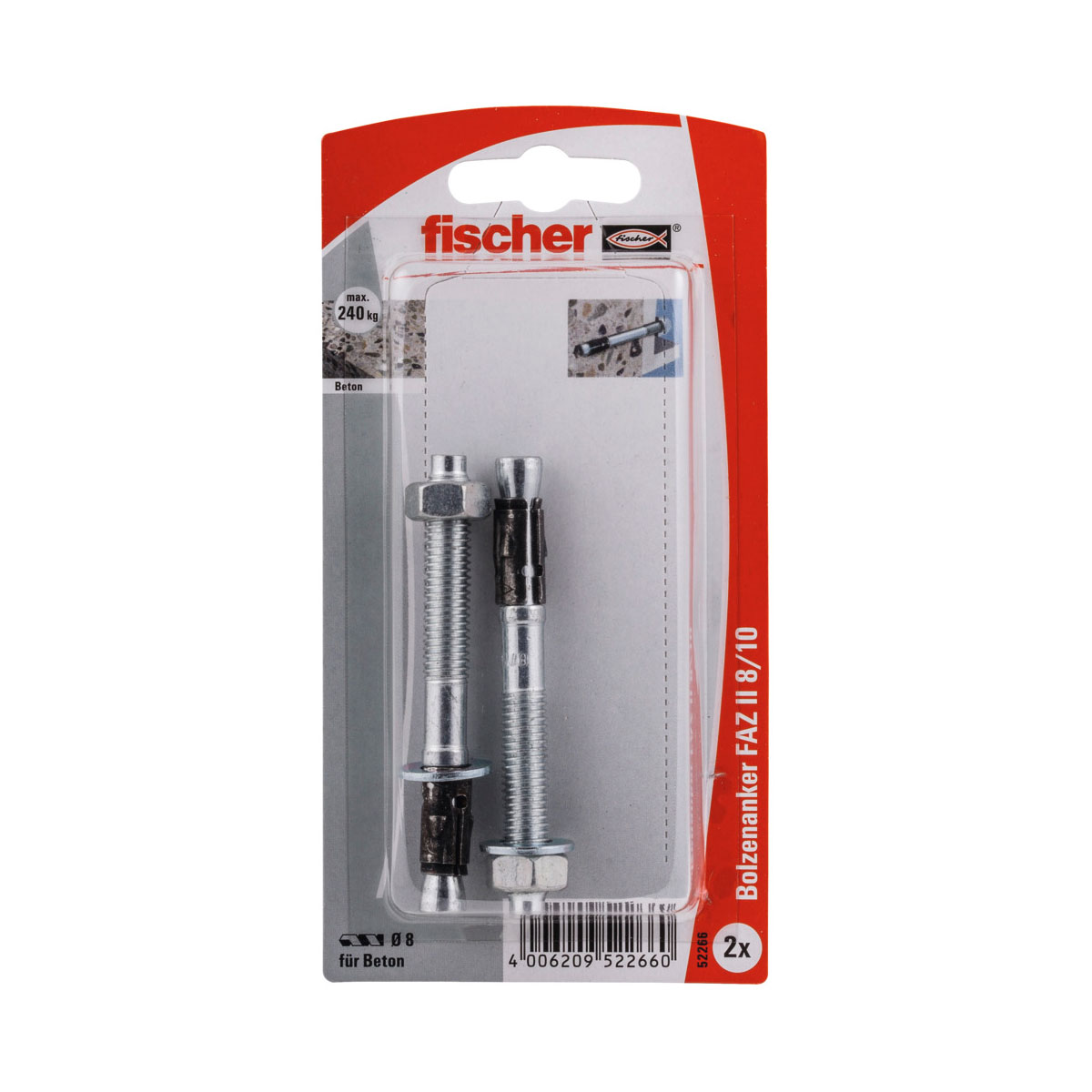 Fischer Bolzenanker FAZ II 8/10 mm galvanisch verzinkt 2 Stück Fischer Bolzenanker FAZ II 8/10 mm galvanisch verzinkt 2 Stück