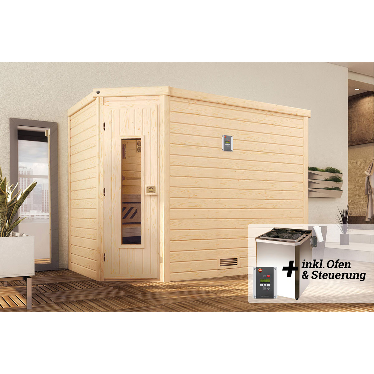 Weka  Design-Sauna Cubilis Größe 2 Sparset 7,5kW Bio S Glastuer und Fenster Bild 2