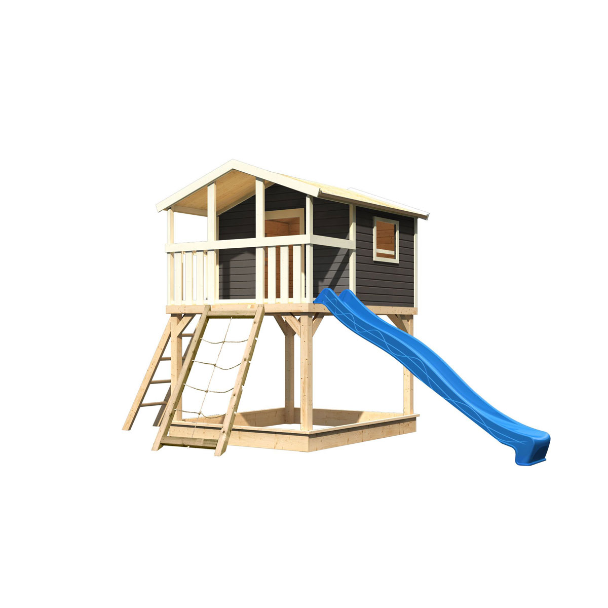 Karibu  Stelzenhaus Benjamin natur inkl Rutsche blau und Netzrampe Bild 3