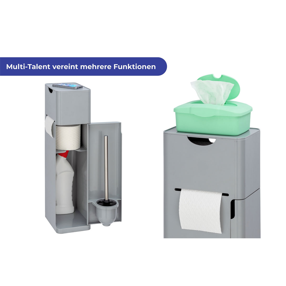 Wenko  6 in 1 Stand WC-Garnitur Imon Grau matt integrierter Toilettenpapierhalter WC-Bürstenhalter Ersatzrollenhalter Stauraumfächer und Ablage Bild 3