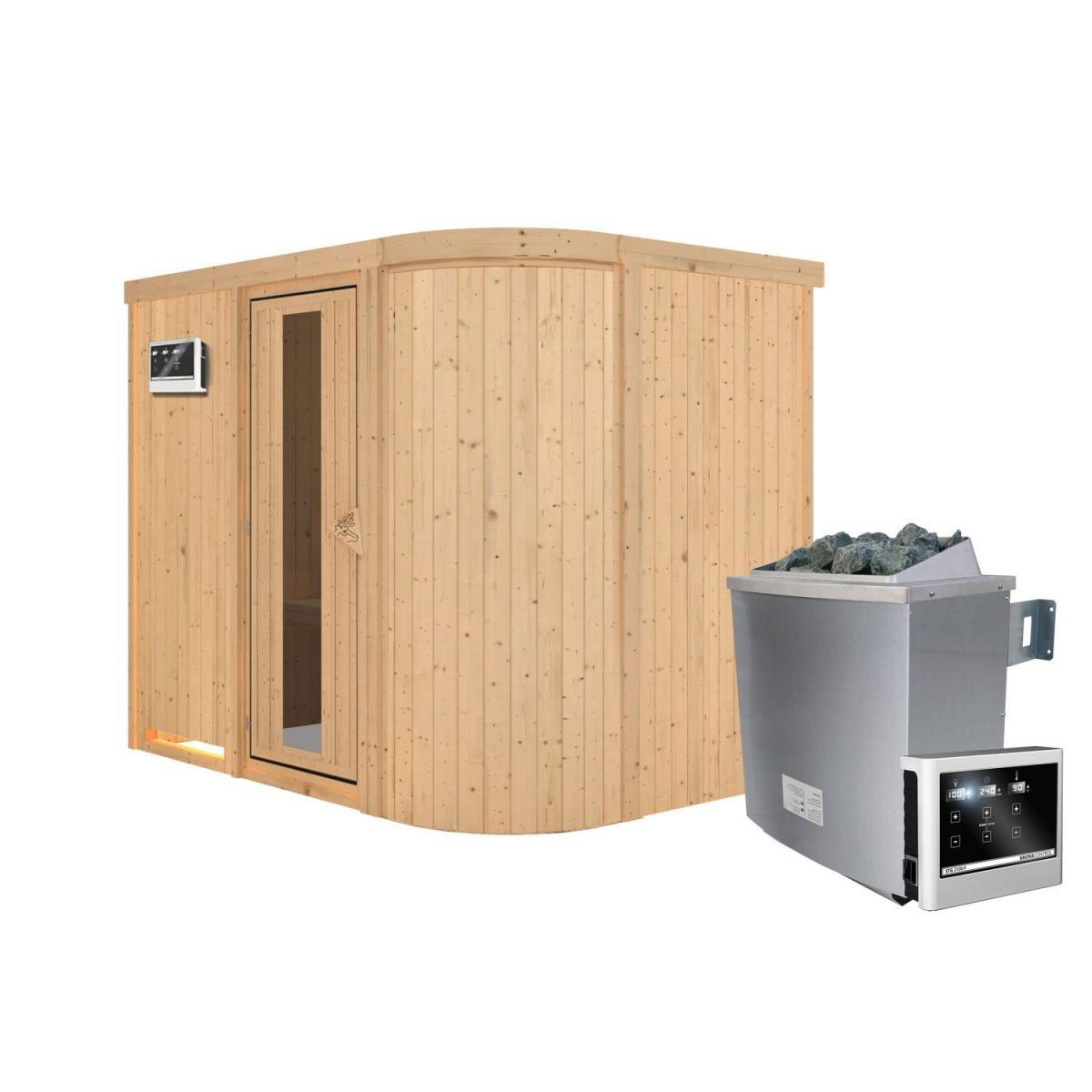 Karibu Sauna Titania 4 Fronteinstieg 9 kW Ofen externe Strg kein Kranz Energiespartür