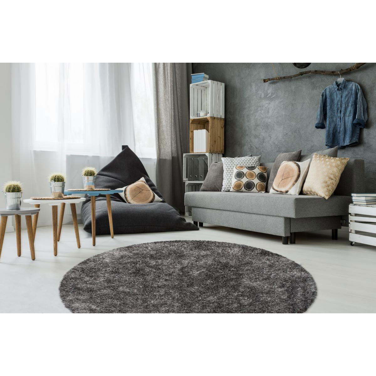 Hochflorteppich „Diamond 700 Grau/Weiß“, Ø160cm Rund Bild 2