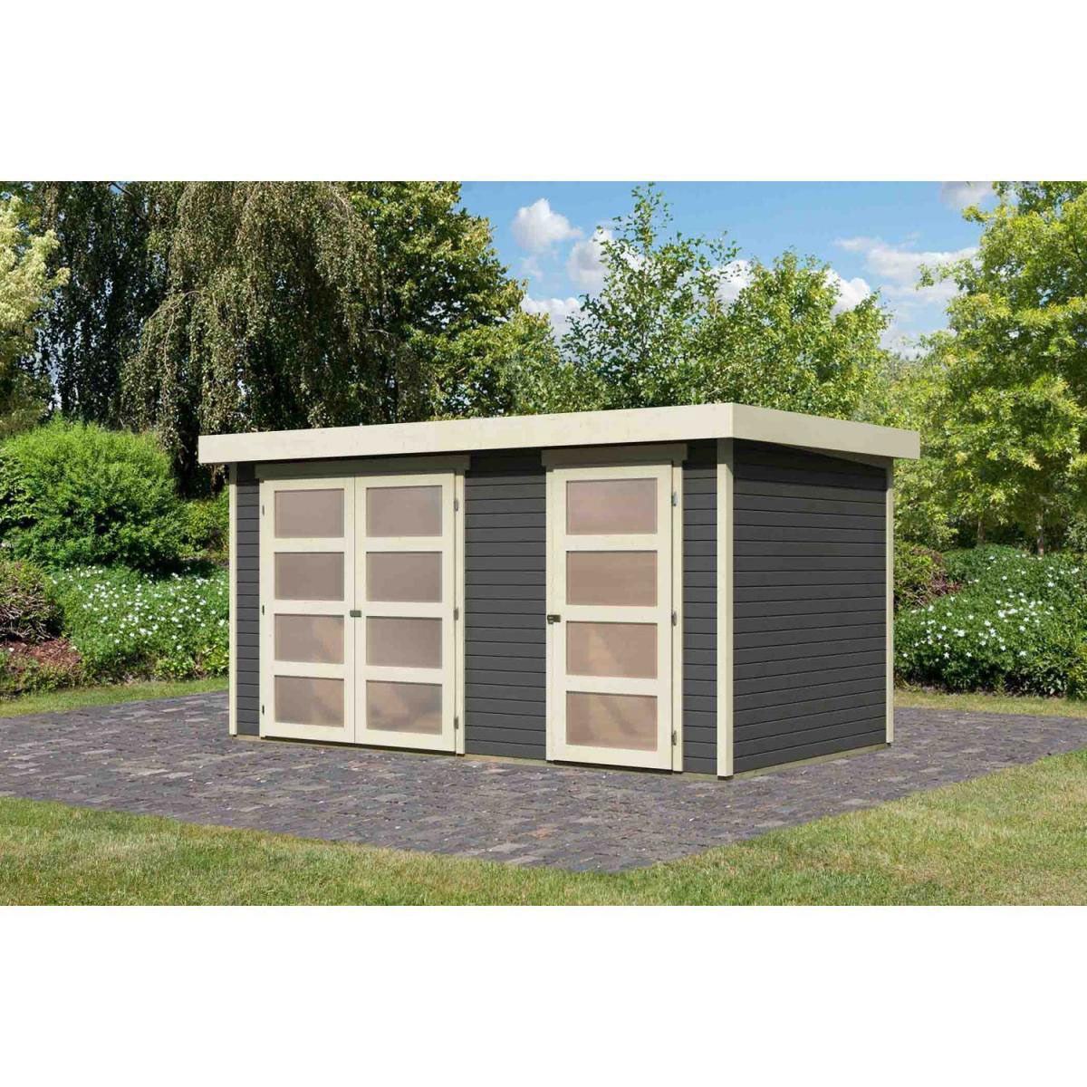 Karibu Gartenhaus Muehlentrup terragrau Bild 1