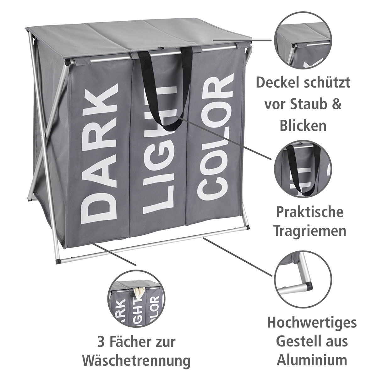 Wenko  Wäschesammler Trio Top Grau Wäschekorb 118 l Bild 2