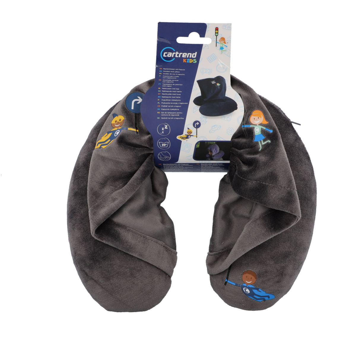 Cartrend  Kinder Nackenkissen mit Kapuze grau