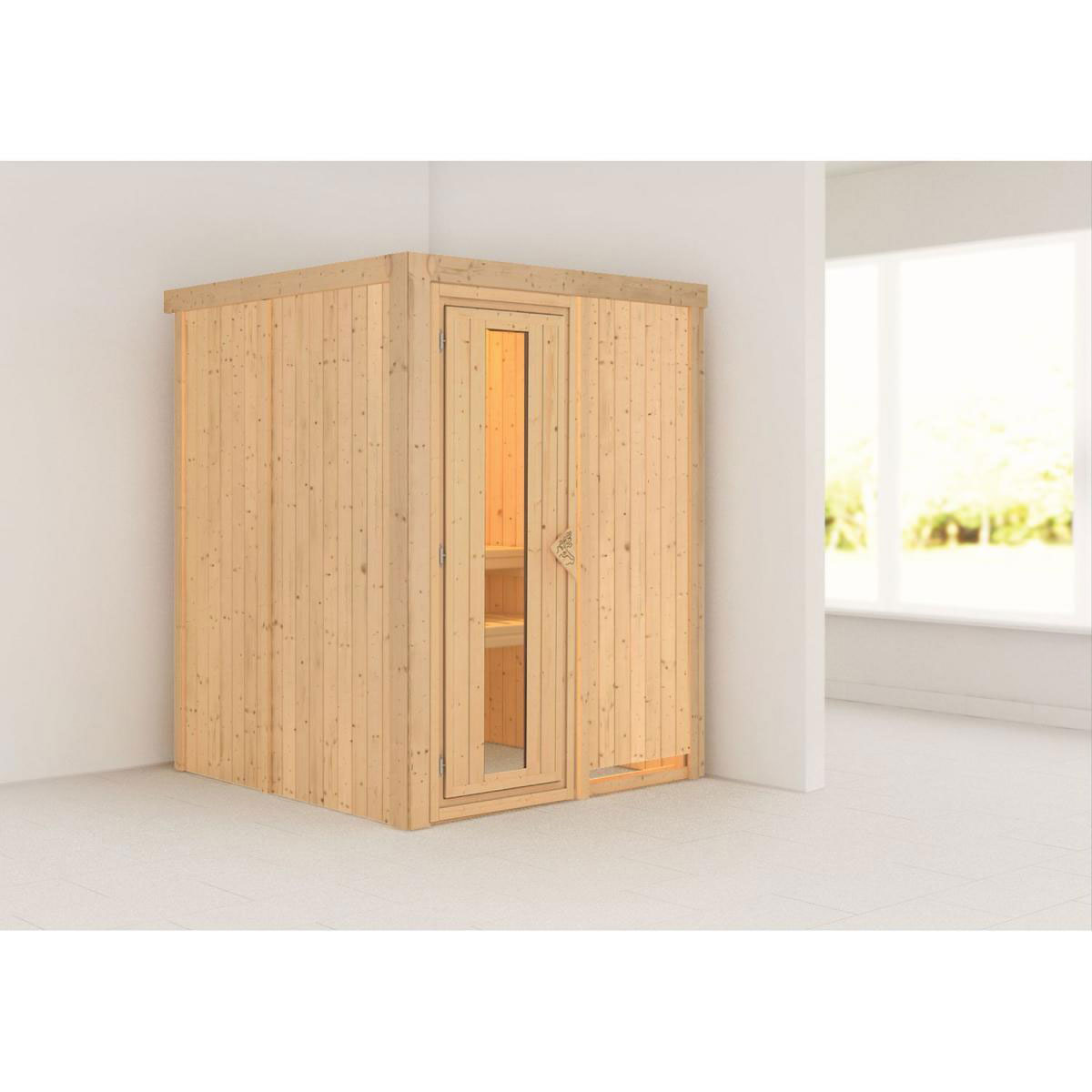 Karibu Sauna Norin Fronteinstieg ohne Zubehör ohne Kranz Energiespartür