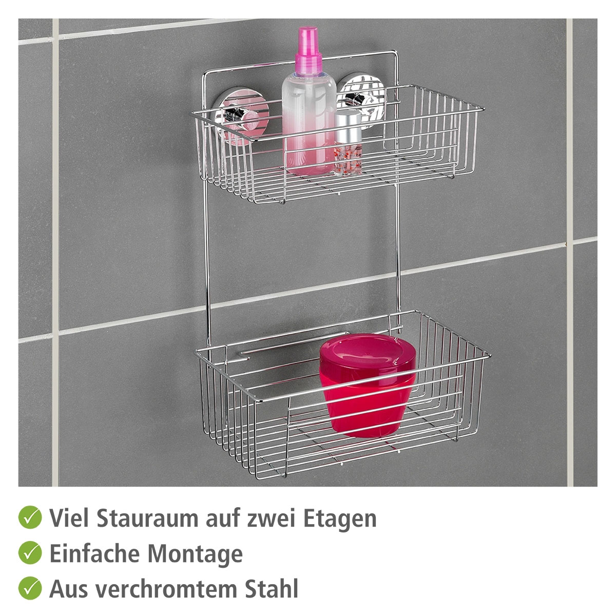Wenko Vacuum-Loc Wandregal Bari 2 Etagen Bild 3