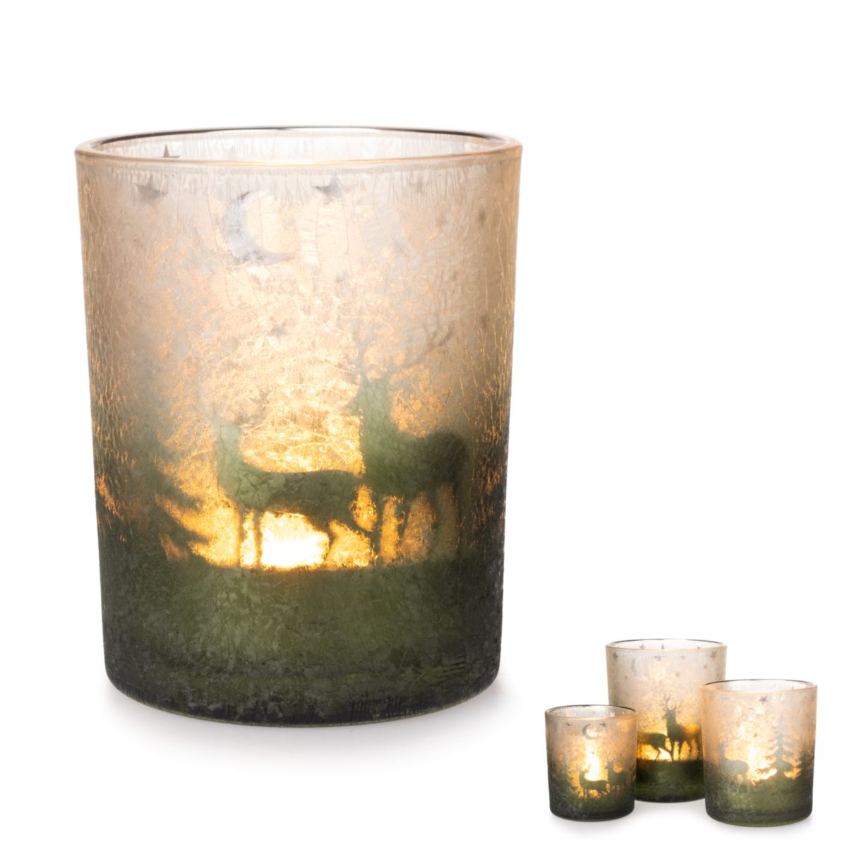 Windlicht Winter 10x12,5cm grün silber