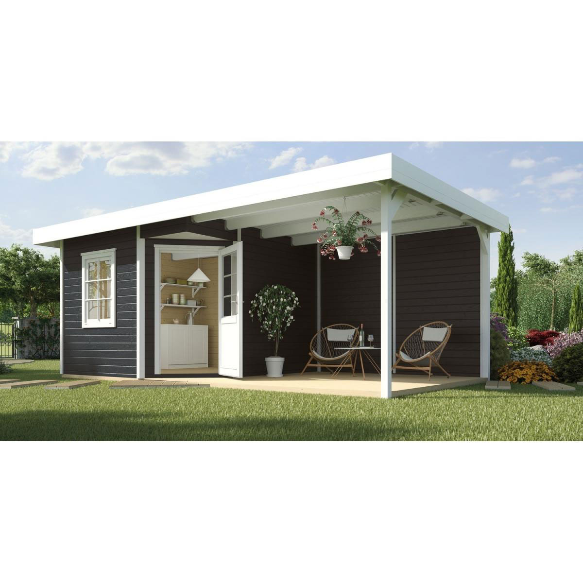 Weka Designhaus 213 B mit Anbau 300 cm 5-Eck schwarz Bild 1