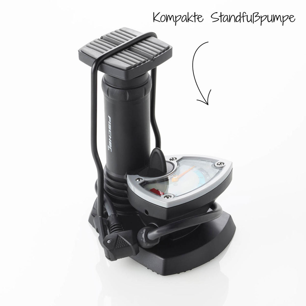 Fischer Bikes Fuß-Standpumpe mit Manometer und Adapter schwarz Bild 2