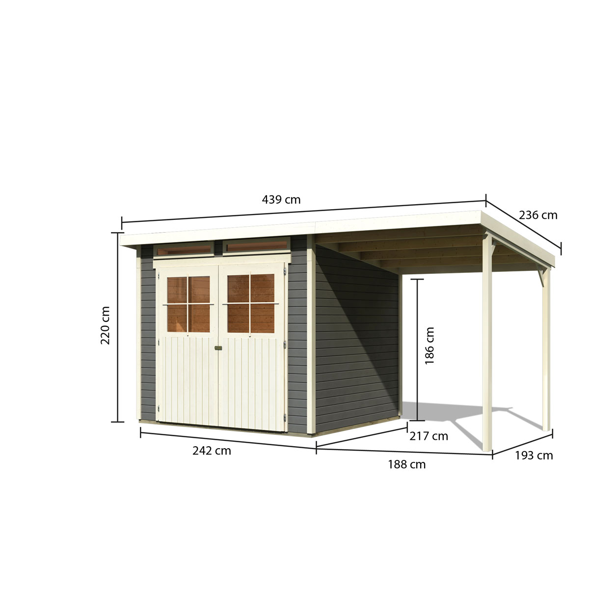 Karibu Gartenhaus Glücksburg 4 mit Anbaudach terragrau Bild 2