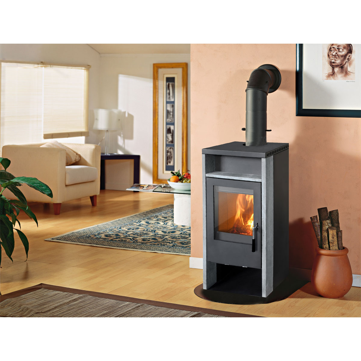 FIREFIX Kaminofen „Kronos“ Naturstein 6 kW mit Holzfach Bild 2