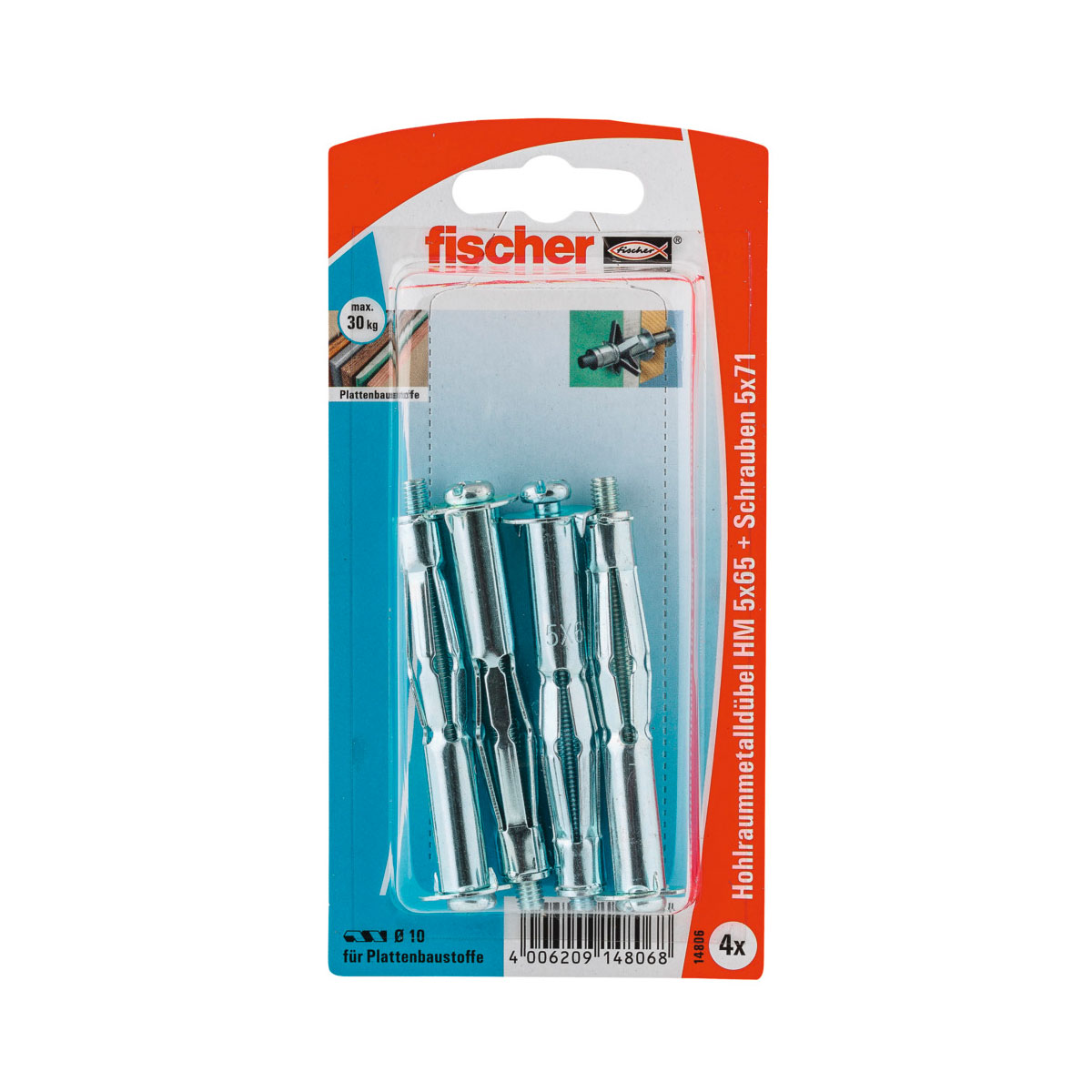 Fischer  Hohlraum-Metalldübel HM 5 x 65 mm mit metrischer Schraube 4 Stück Fischer  Hohlraum-Metalldübel HM 5 x 65 mm mit metrischer Schraube 4 Stück