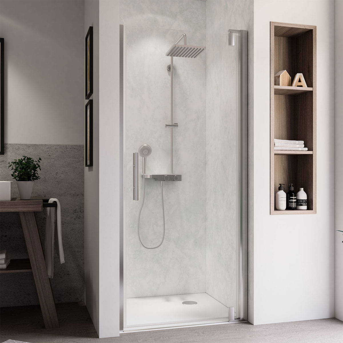 Breuer Drehtür Europa Design für Nische Anschlag rechts alu chromeffekt Klarglas 900 mm
