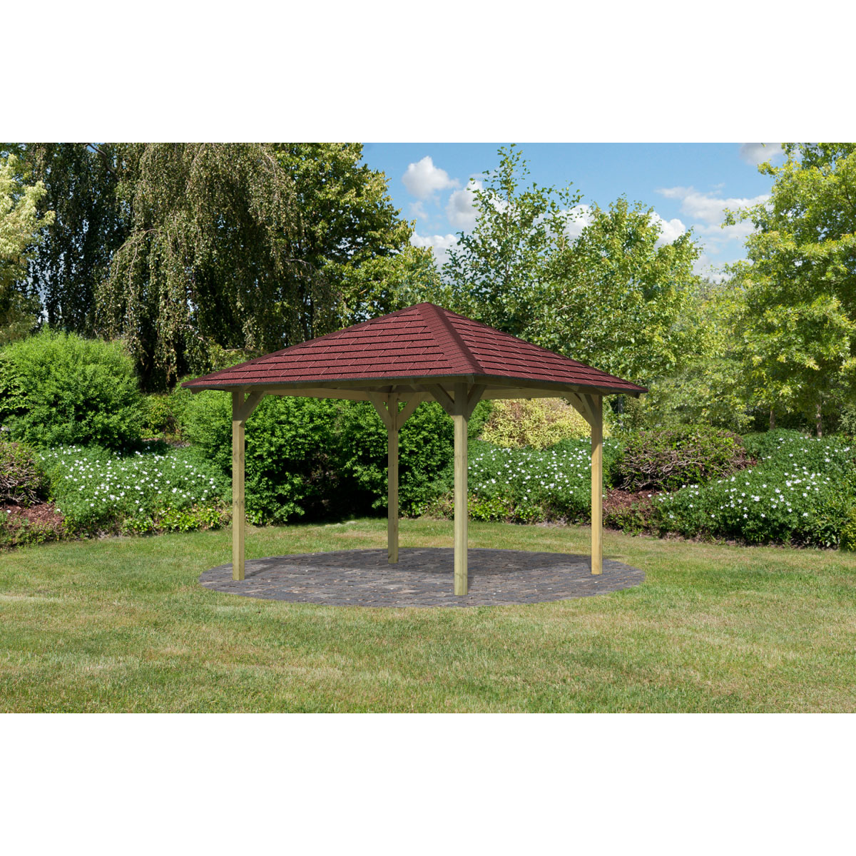 Karibu Holzpavillon Cordoba Massivholz kdi im Set mit Schindeln