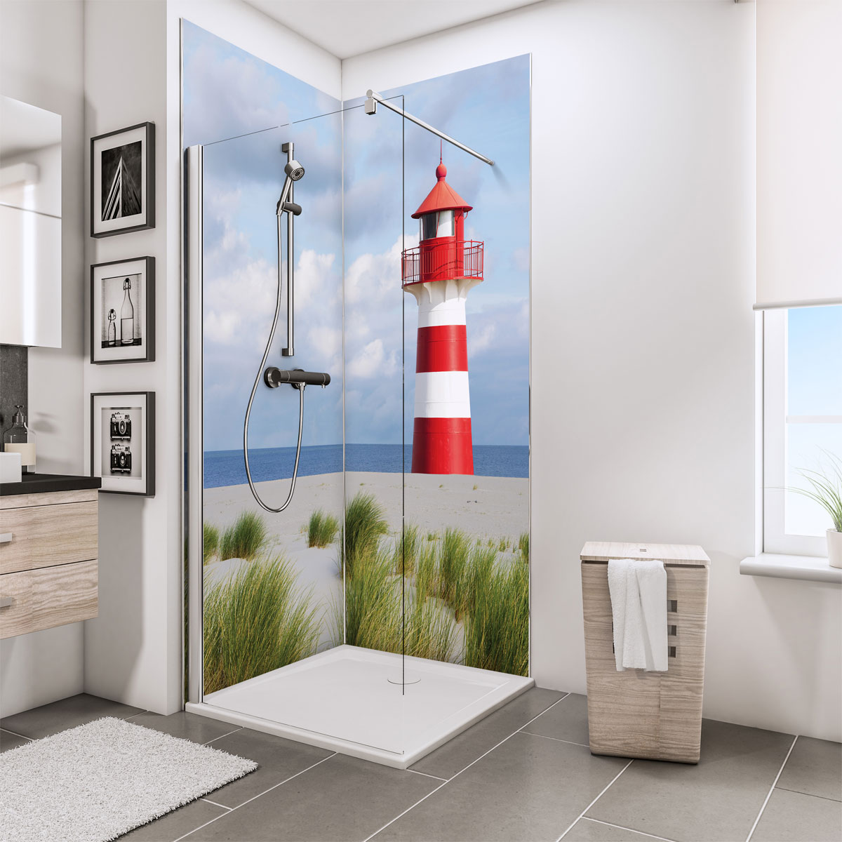Schulte ExpressPlus Duschrueckwand DecoDesign Foto ue Eck Leuchtturm 2100 x 900 x 900 Bild 1