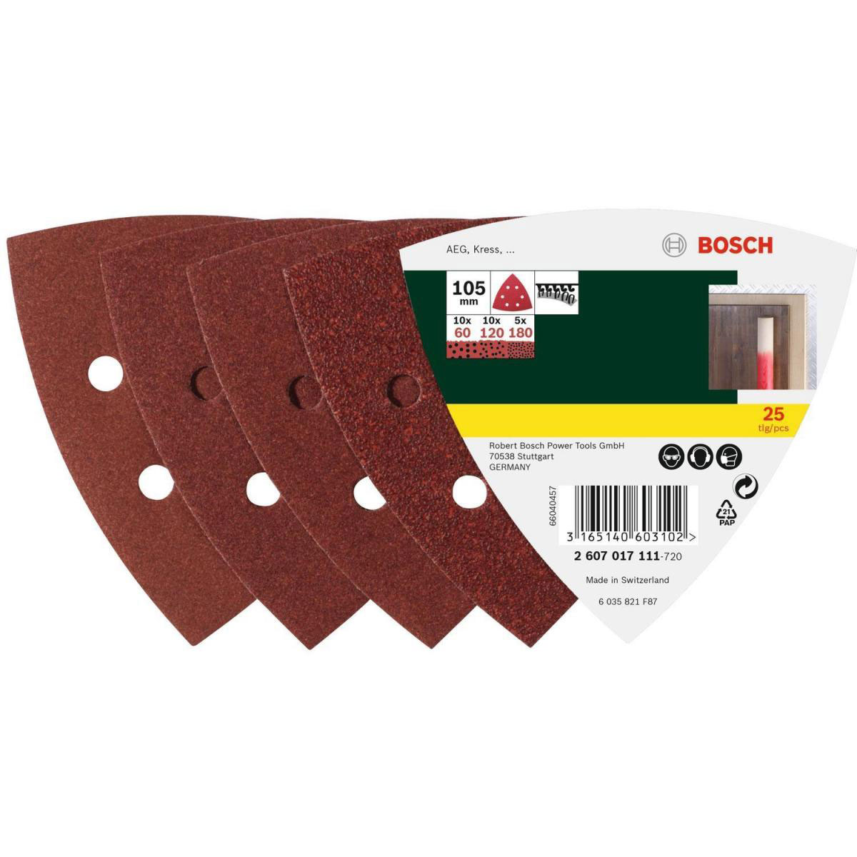 Bosch  Deltaschleifblatt Korund K60/120/180 10,5 cm 25 Stück Bild 1