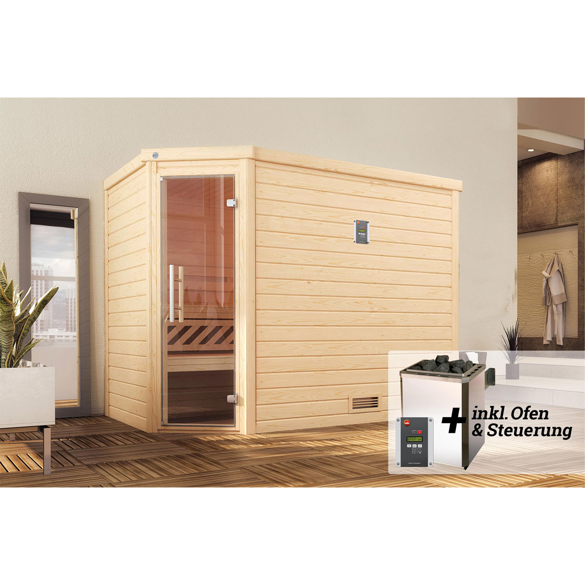 Weka  Premium Massivholz-Sauna Turku Größe 3 Sparset 7,5 kW OS Massivholztuer Bild 2