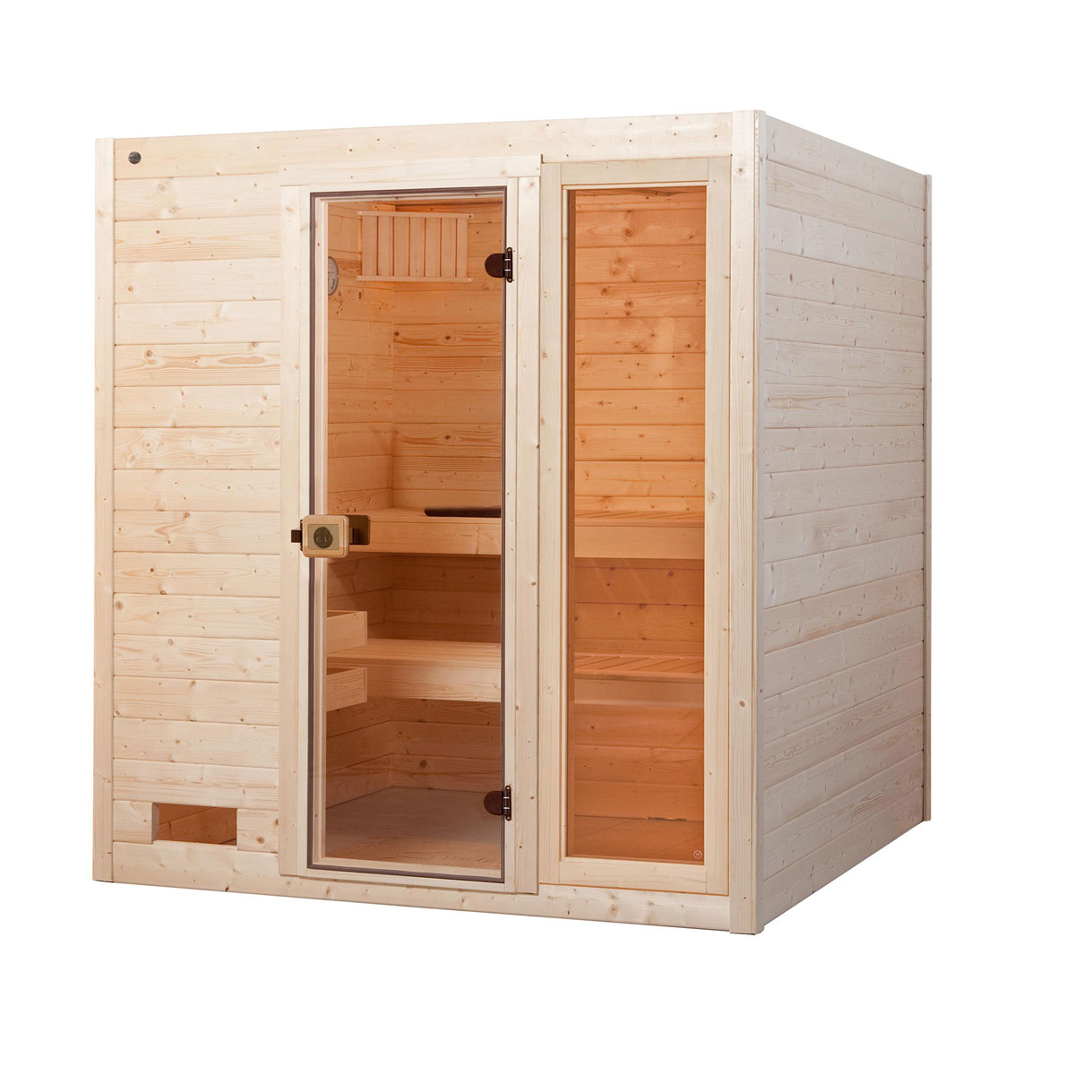 Weka Massivholz-Sauna Valida Größe 2 Sparset 7,5 kW OS Glastuer und Fenster