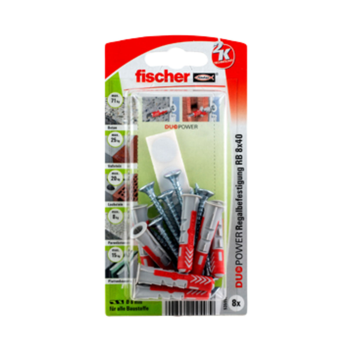 Fischer  Dübel DuoPower für Regalbefestigung 8 x 40 mm 8 Stück Bild 1