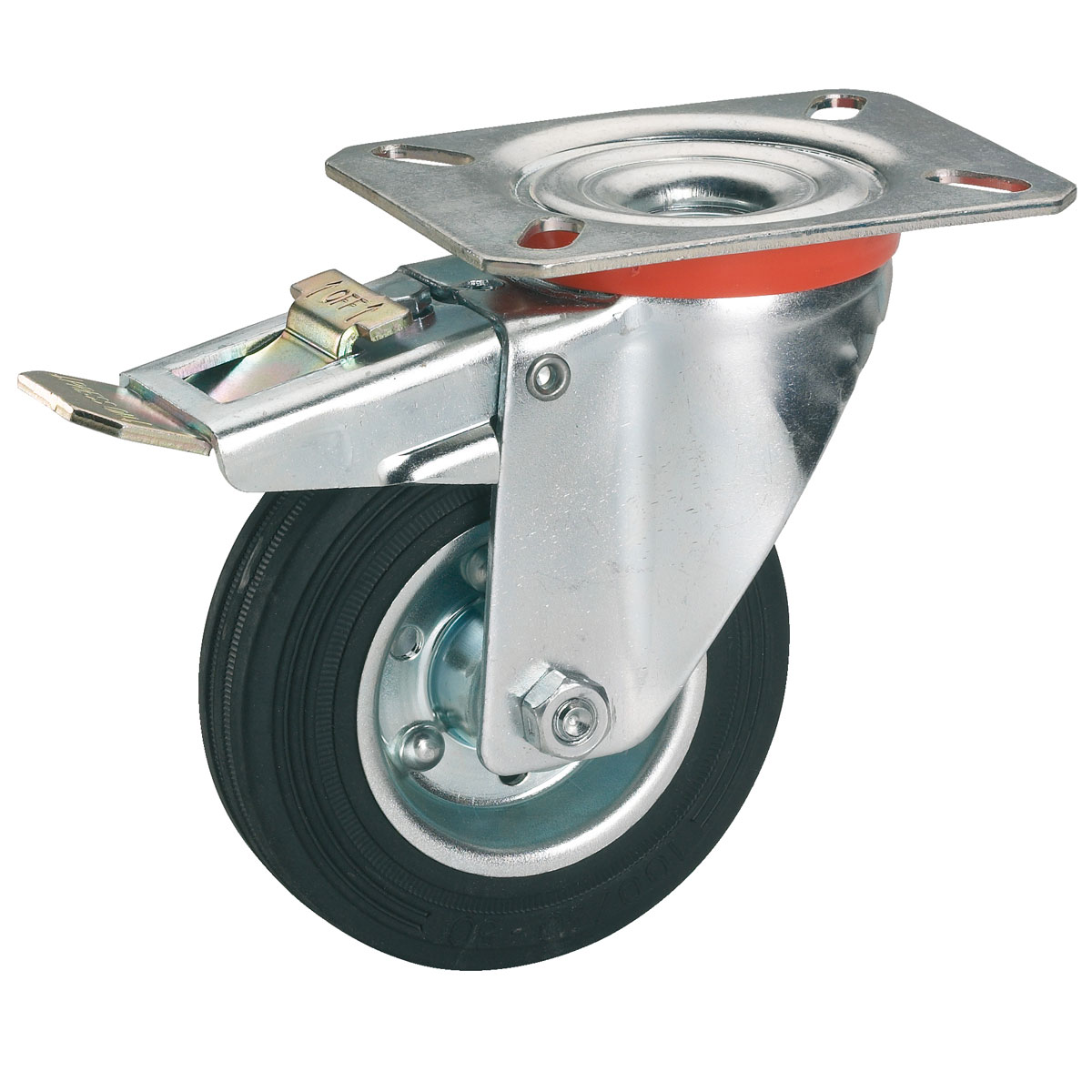 Dörner + Helmer Transportgeräte-Lenkrolle mit Vollgummireifen Stahlfelge und Feststeller 100 x 30 mm