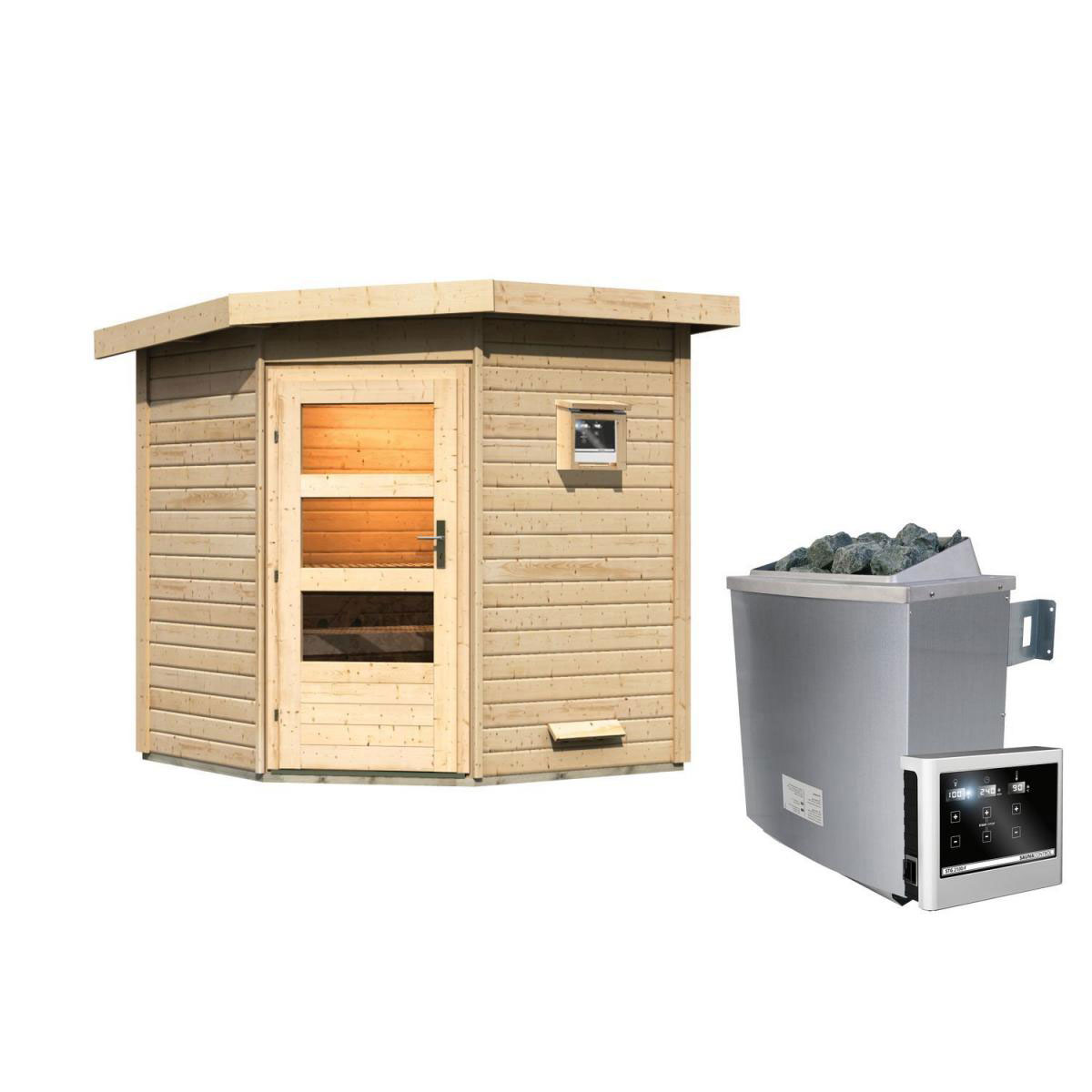 Karibu Saunahaus Pekka 38 mm 9 kW Ofen externe Strg moderne Tür Bild 1