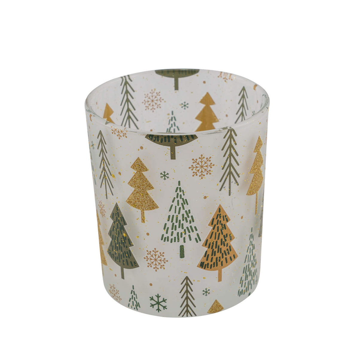 Glaswindlicht Tannenbaum matt gold gruen 8x10cm