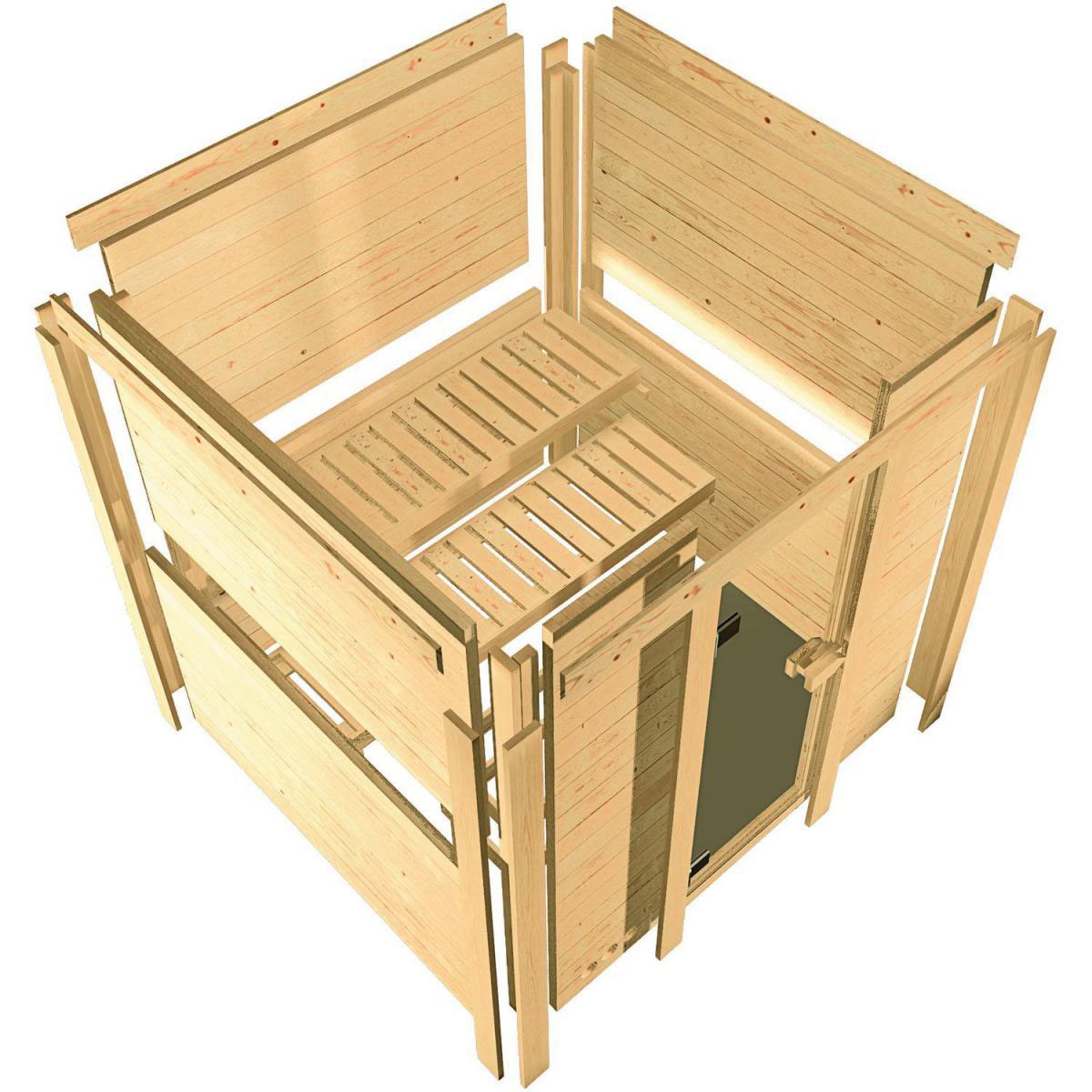 Karibu Sauna Sahib 2 Eckeinstieg 9kW Bio Ofen externe Strg mit Kranz Klarglas-Tür Bild 7