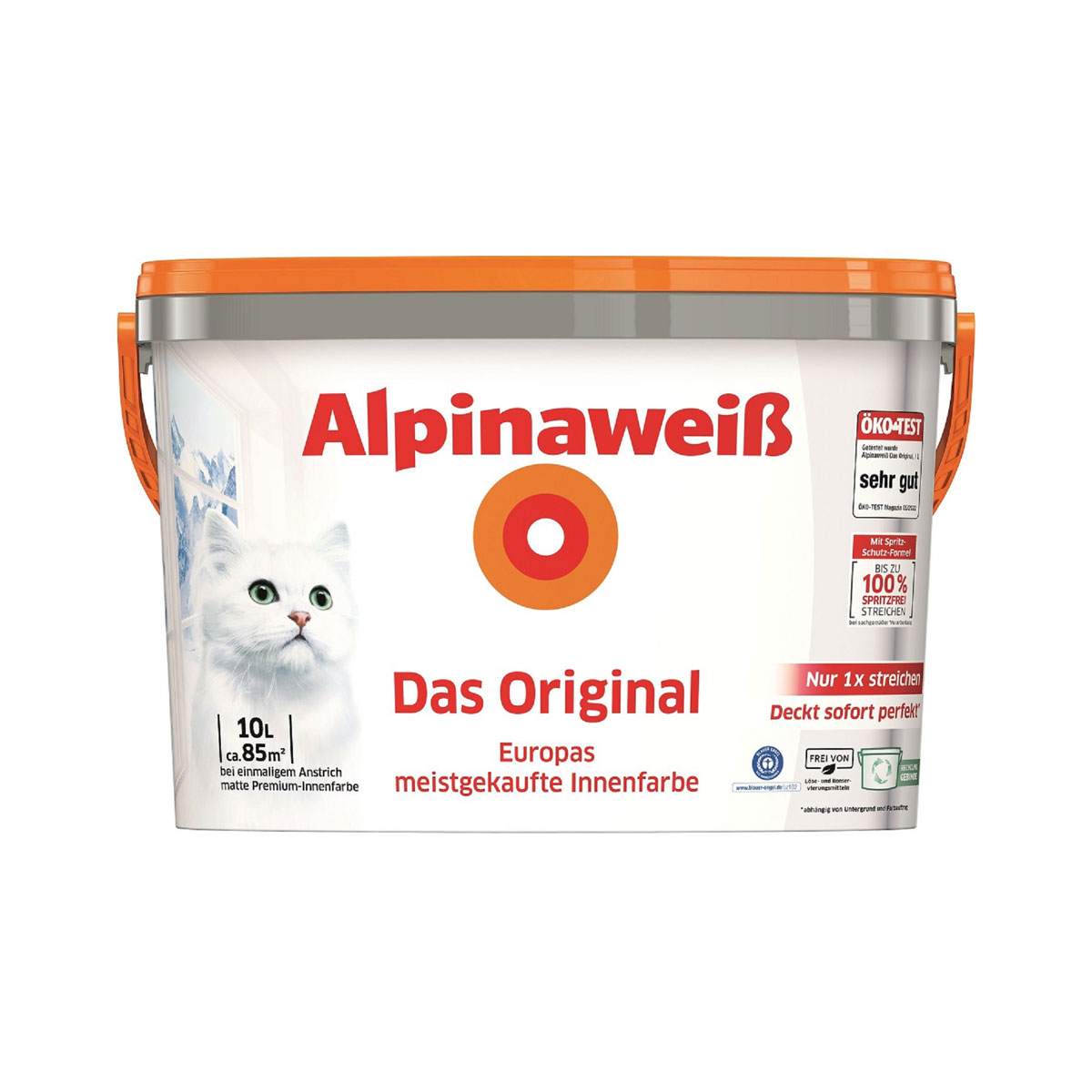 Alpina Innenfarbe weiß Das Original spritzfrei matt 10 L