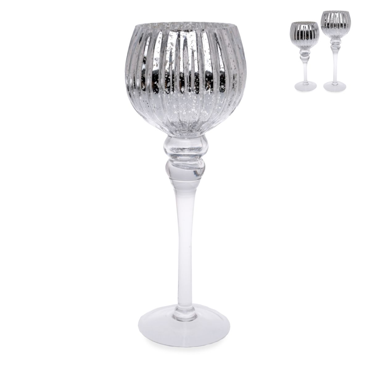 Windlicht auf Fuß 35cm silber Glas