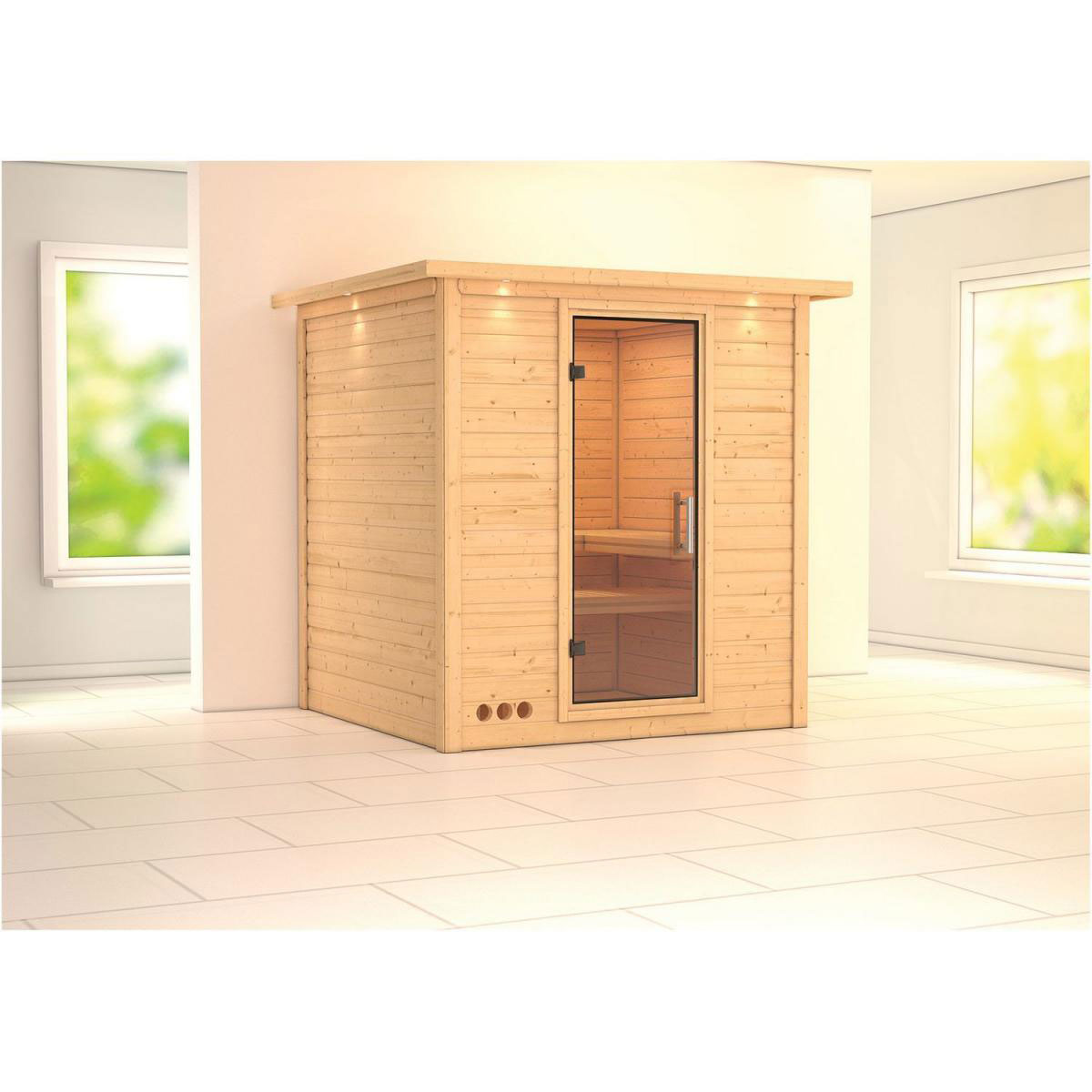 Karibu Sauna Mojave Fronteinstieg ohne Ofen mit Kranz Klarglas-Tür Bild 3