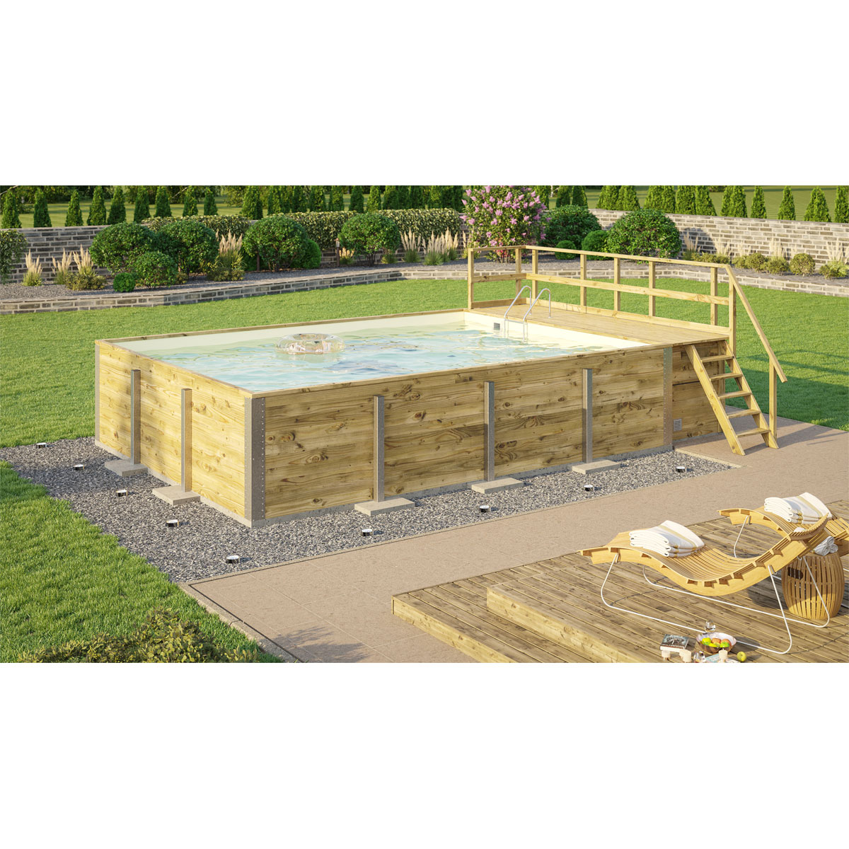 Weka Pool Rechteckig Größe 2 b 401,5 x 641,5 cm inkl Technikraum/Sonnendeck und FilteranlageFolie sand Bild 2