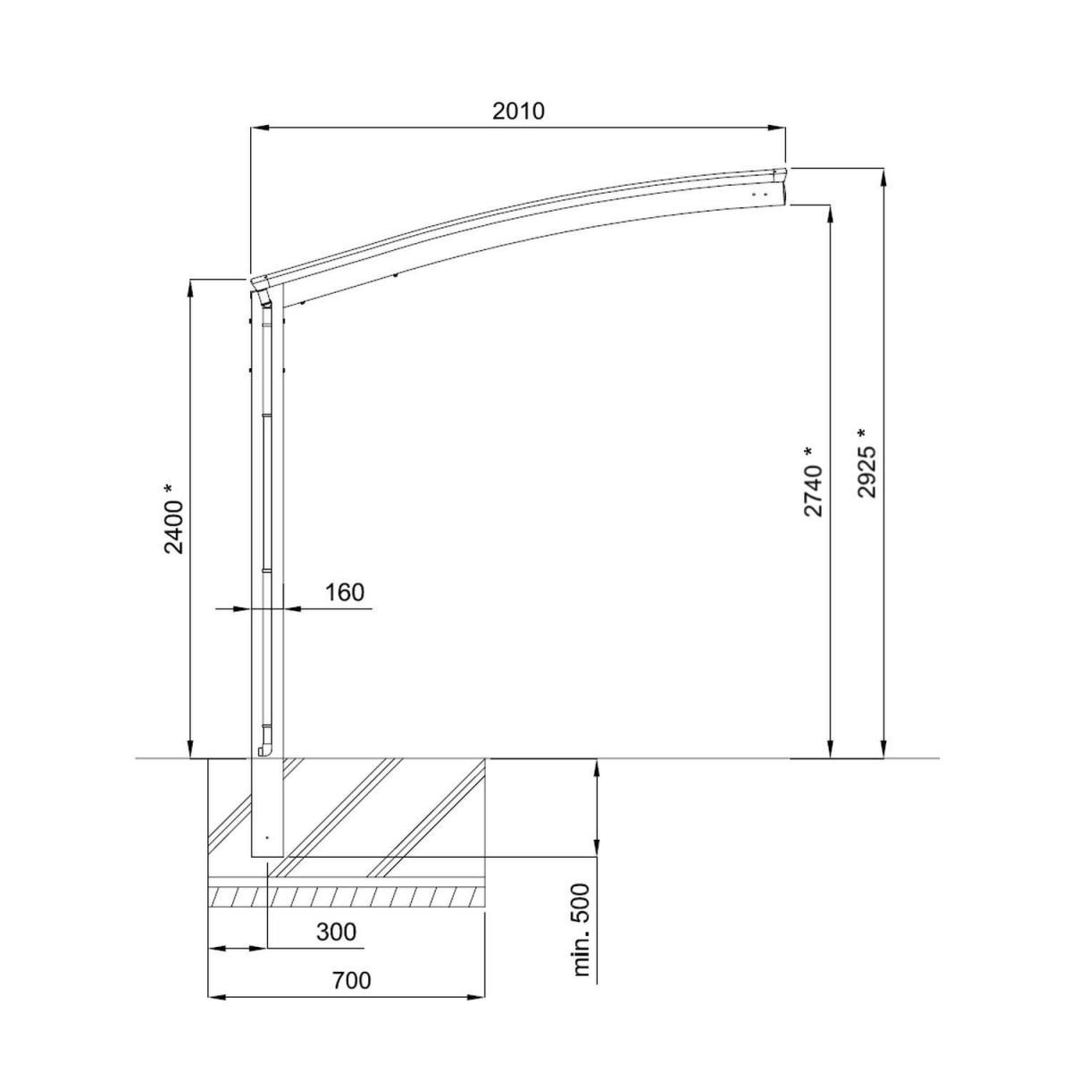Ximax Carport Alu Portoforte 60 Mini SL LxB 4954 x 2010 mm Edelstahl-Look Bild 2