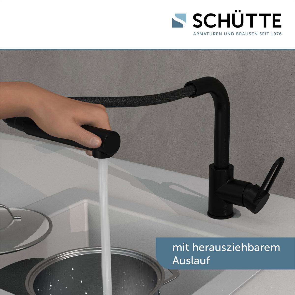 Schütte Spülarmatur Design Ring schwarz matt mit herausziehbarer Geschirrbrause Bild 8