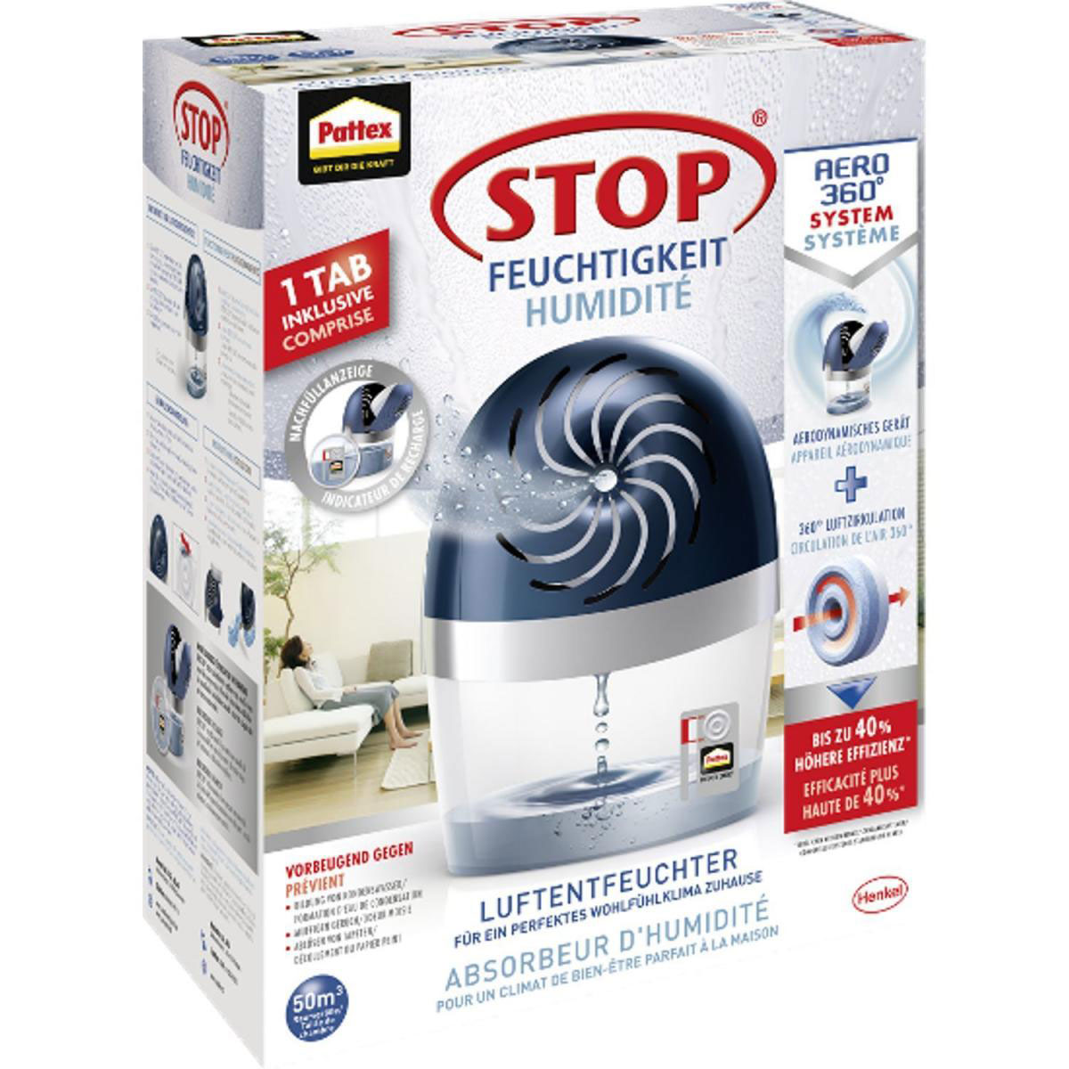 Pattex Luftentfeuchter AERO 360 1 x Gerät inkl 1 x Nachfülltab 450 g Bild 2