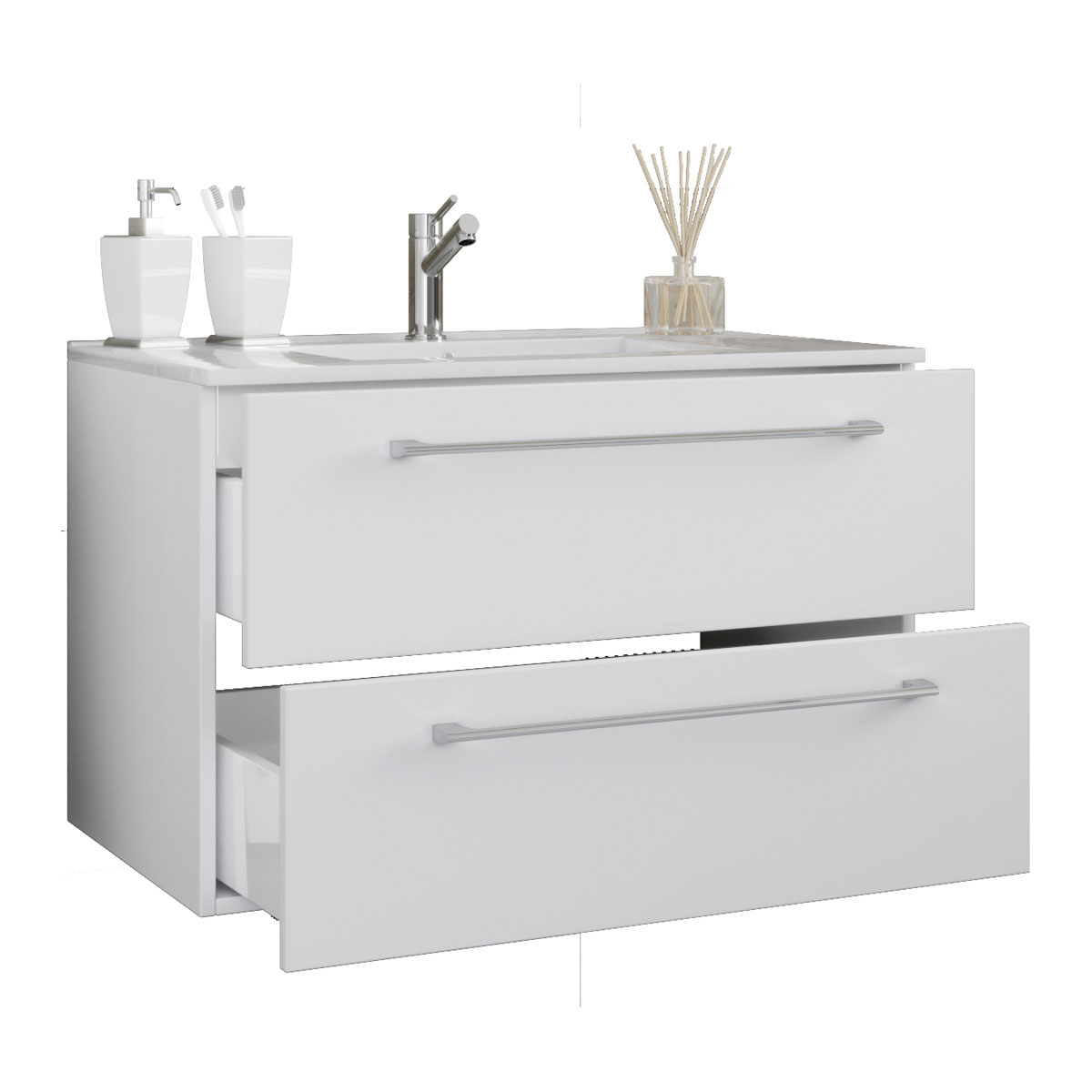 Waschplatz 80 cm 2-teilig 2 Schubfächer weiß