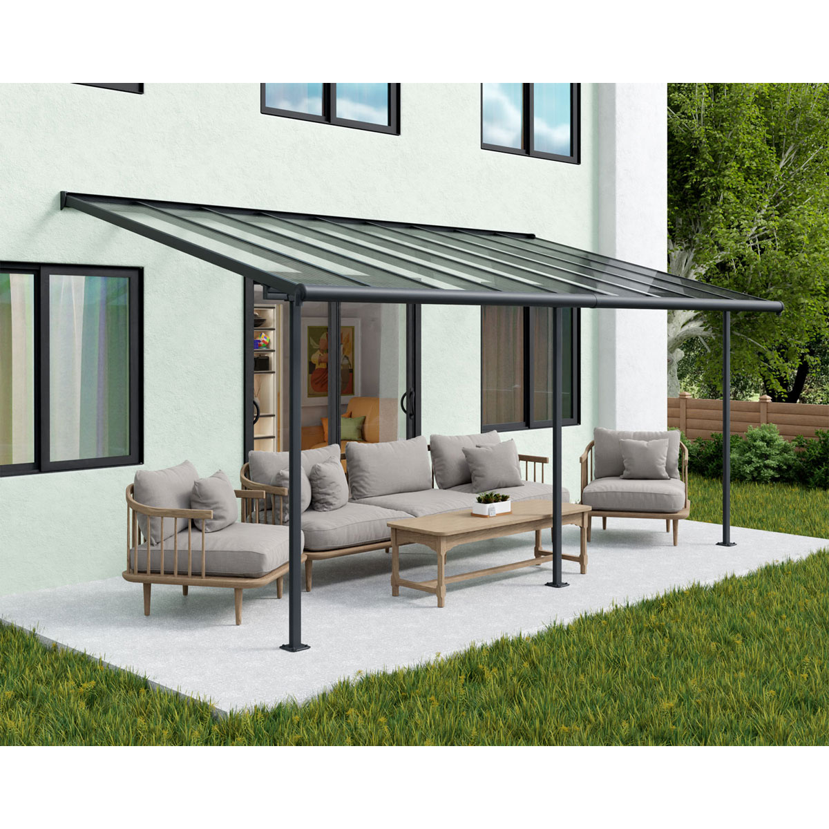 Pergola Sierra 3x3 M In Alluminio E Policarbonato - Tettoia Per Terrazza, Grigio, Utilizzo Tutto L'Anno, Canopia