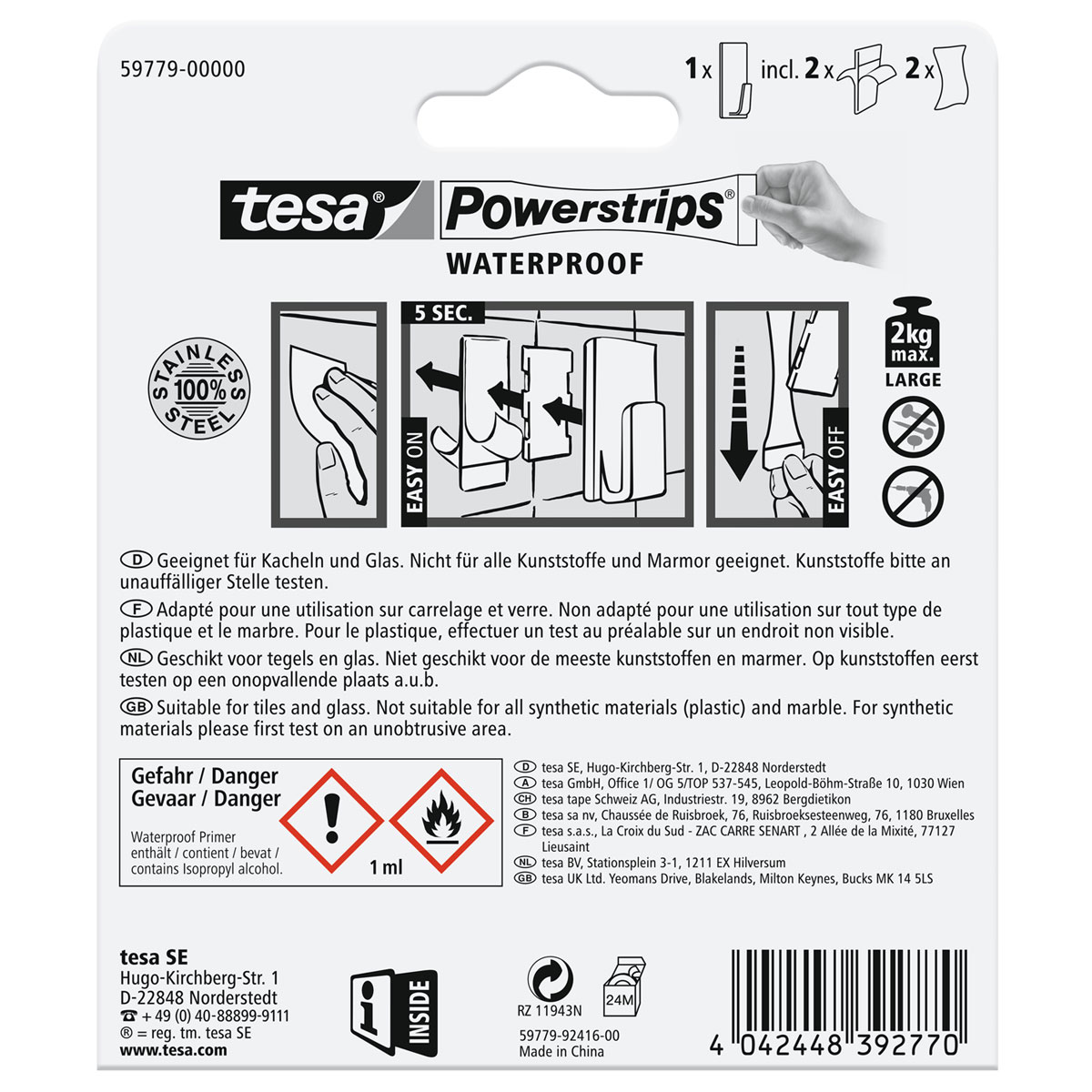 Tesa Powerstrips Waterproof Haken Large Metall rechteckig Bild 2