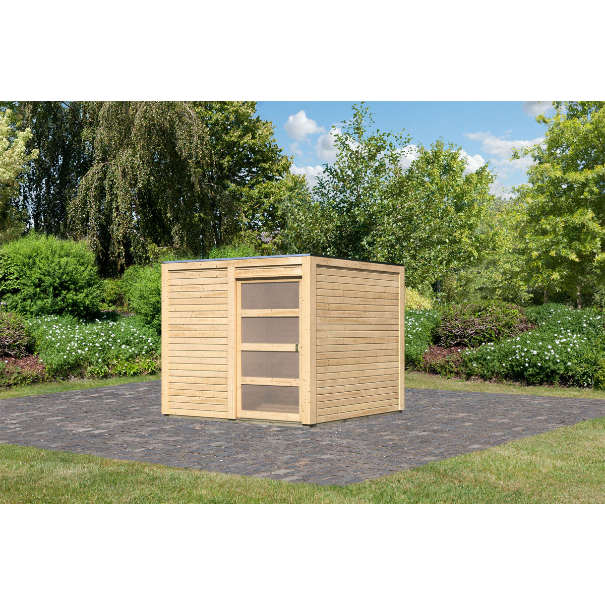 Karibu Gartenhaus Qubic naturbelassen Bild 1